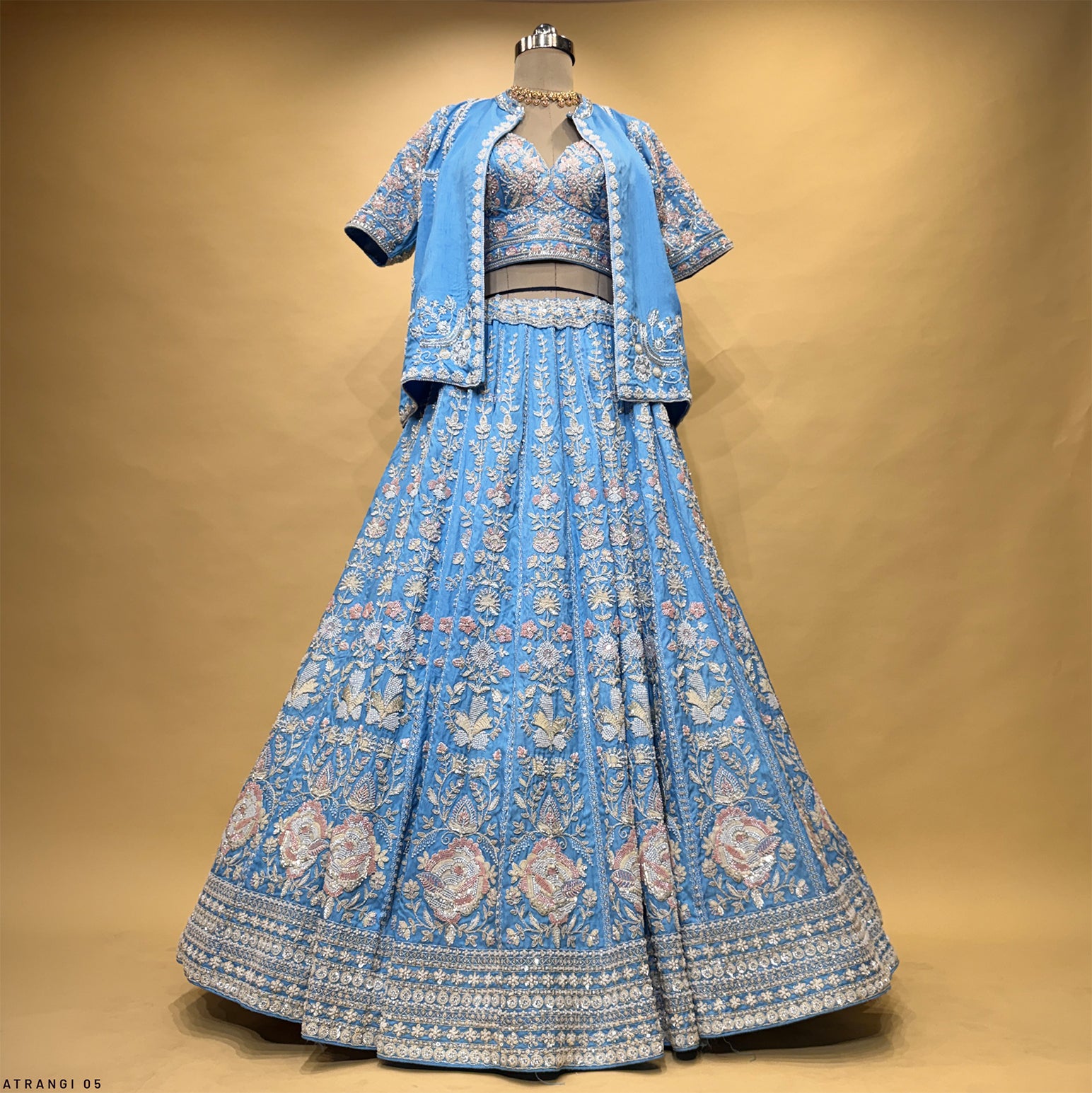 The Kalyani Collection: Blue Heritage Lehenga Ensemble – Blue – view 1