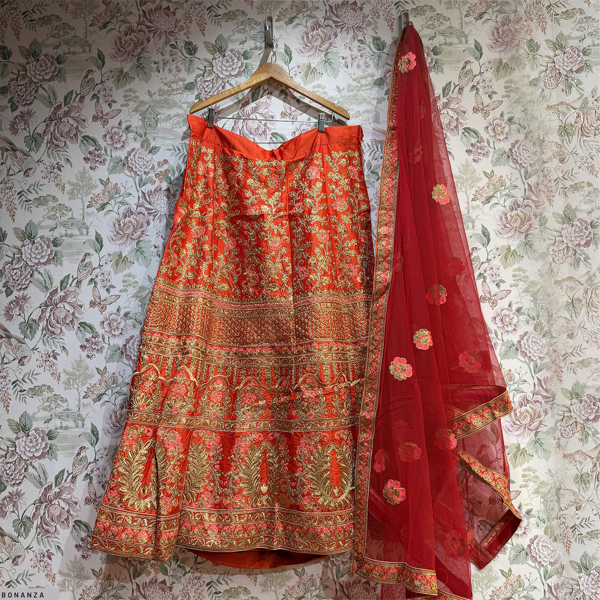 The Saubhagya Edit: Orange Heritage Lehenga Ensemble I – Orange – view 2