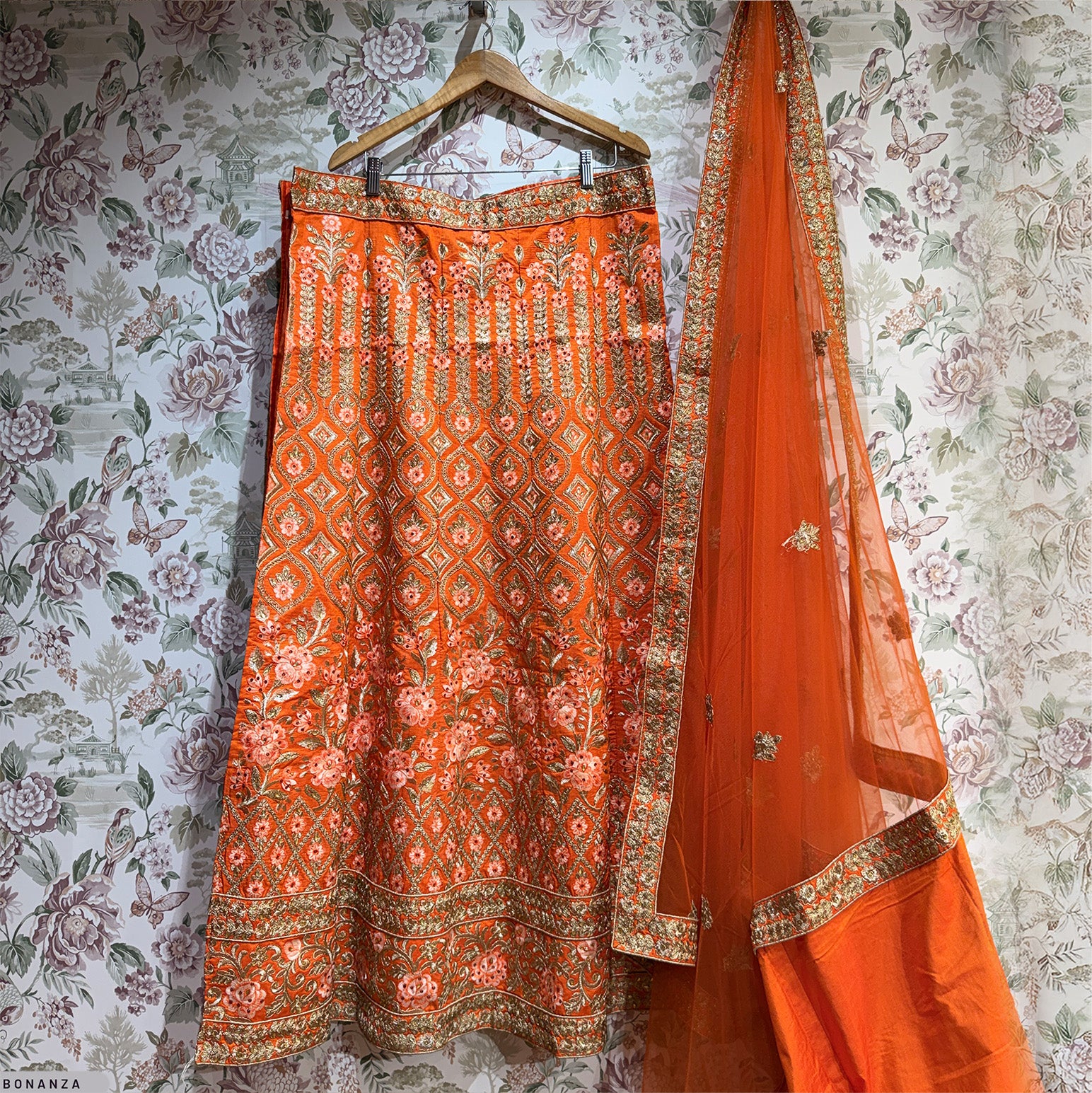 The Saubhagya Edit: Orange Heritage Lehenga Ensemble I – Orange – view 5