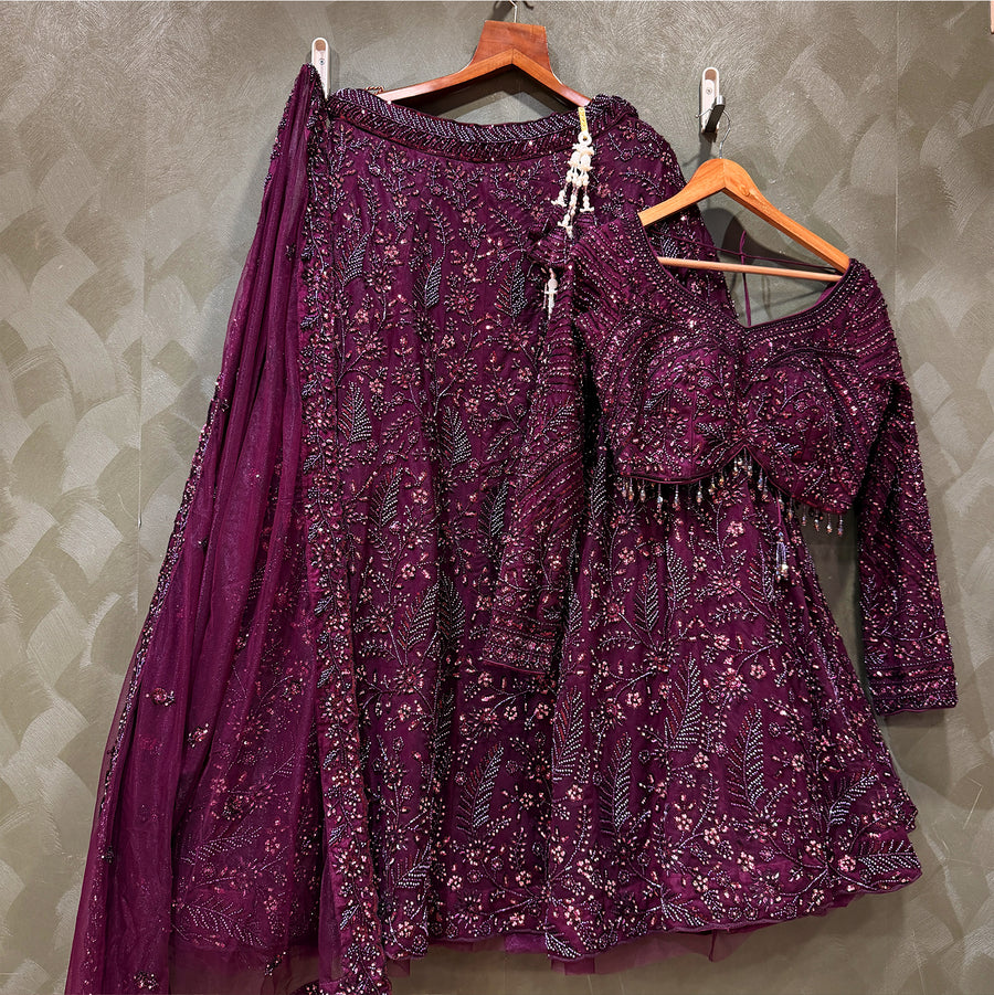 The Banaras Loom Darbar: Wine Heritage Lehenga Ensemble I