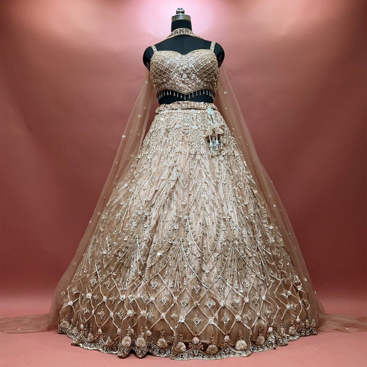 The Gulmohar Collection: Peach Lehenga Ensemble - Peach - view 1