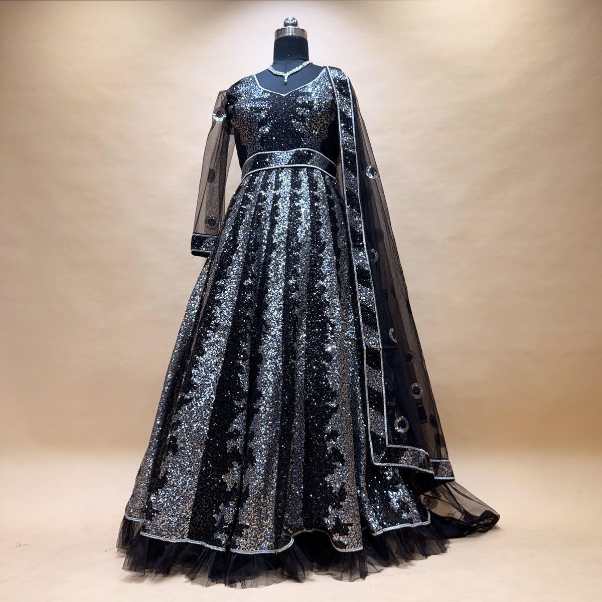 The Ananda Collection: Black Heritage Lehenga Ensemble III – Black – view 1
