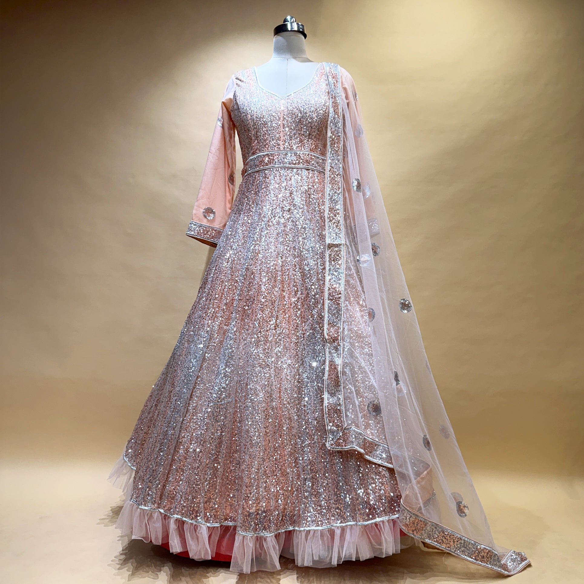 The Mangalam Darbar: Peach Heritage Lehenga Ensemble III – Peach – view 1