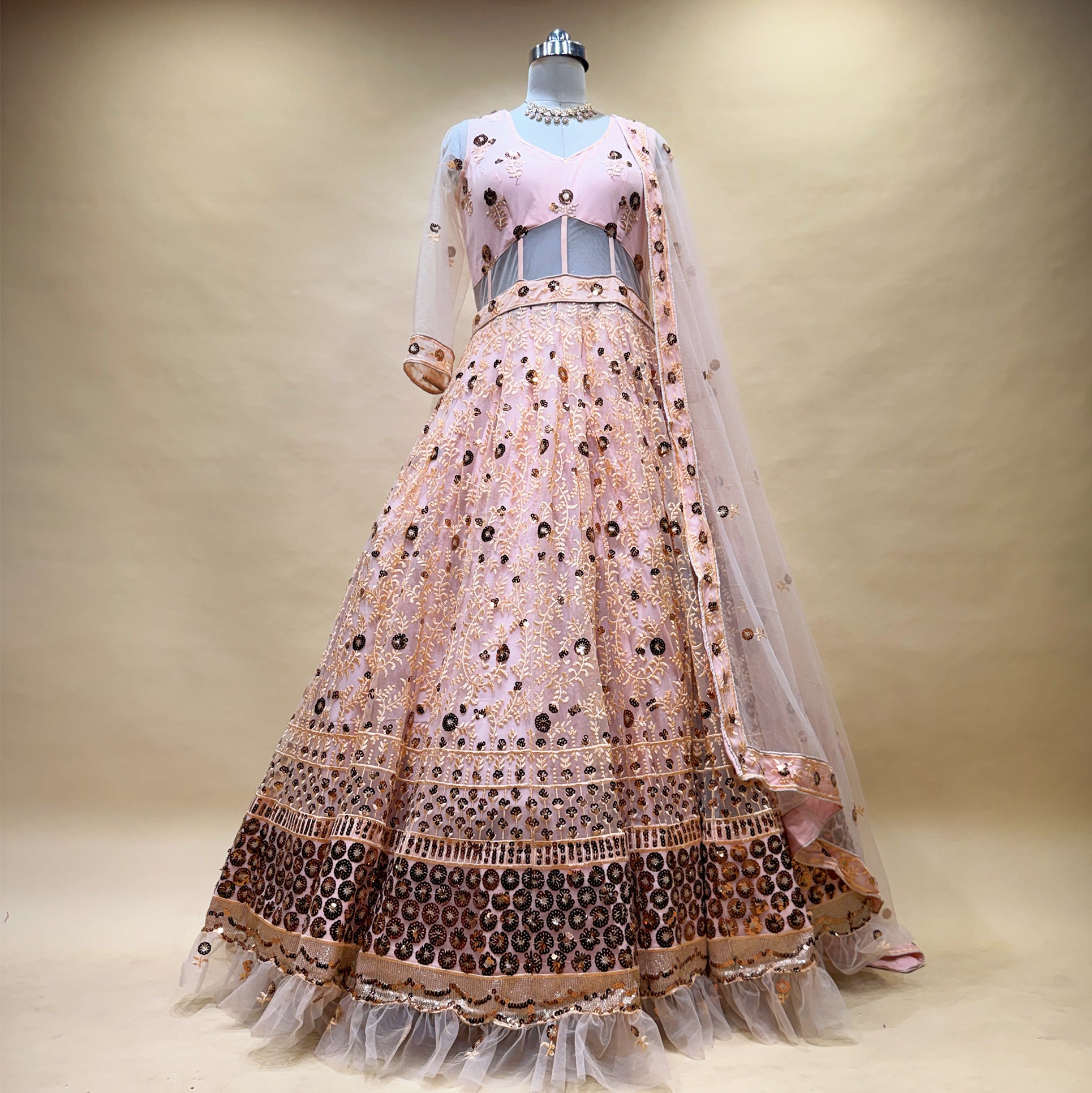The Rajputana Darbar Edit: Peach Heritage Lehenga Ensemble IV – Peach – view 1