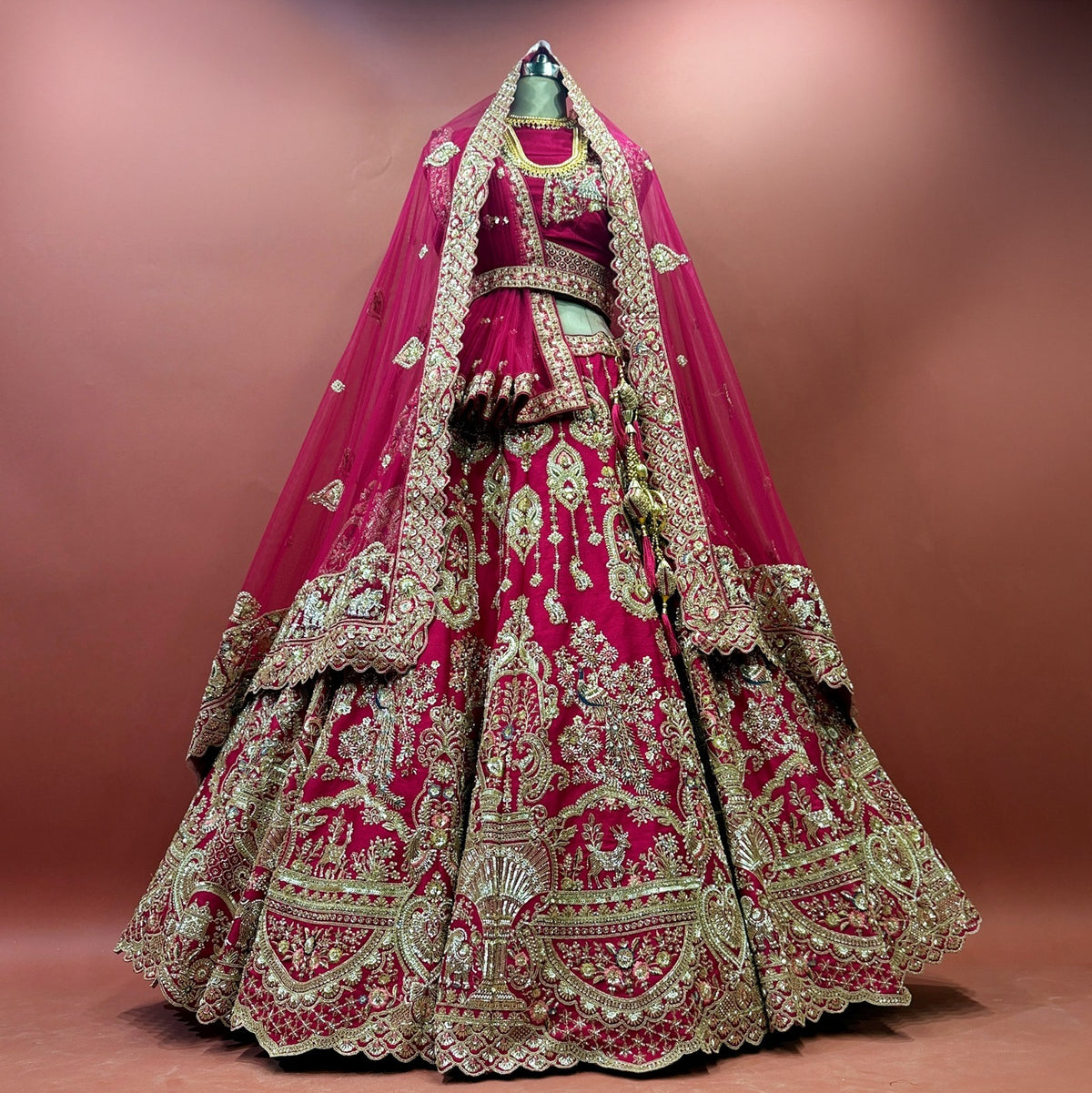 The Aangan Collection: Raspberry Lehenga Ensemble - Raspberry - view 1