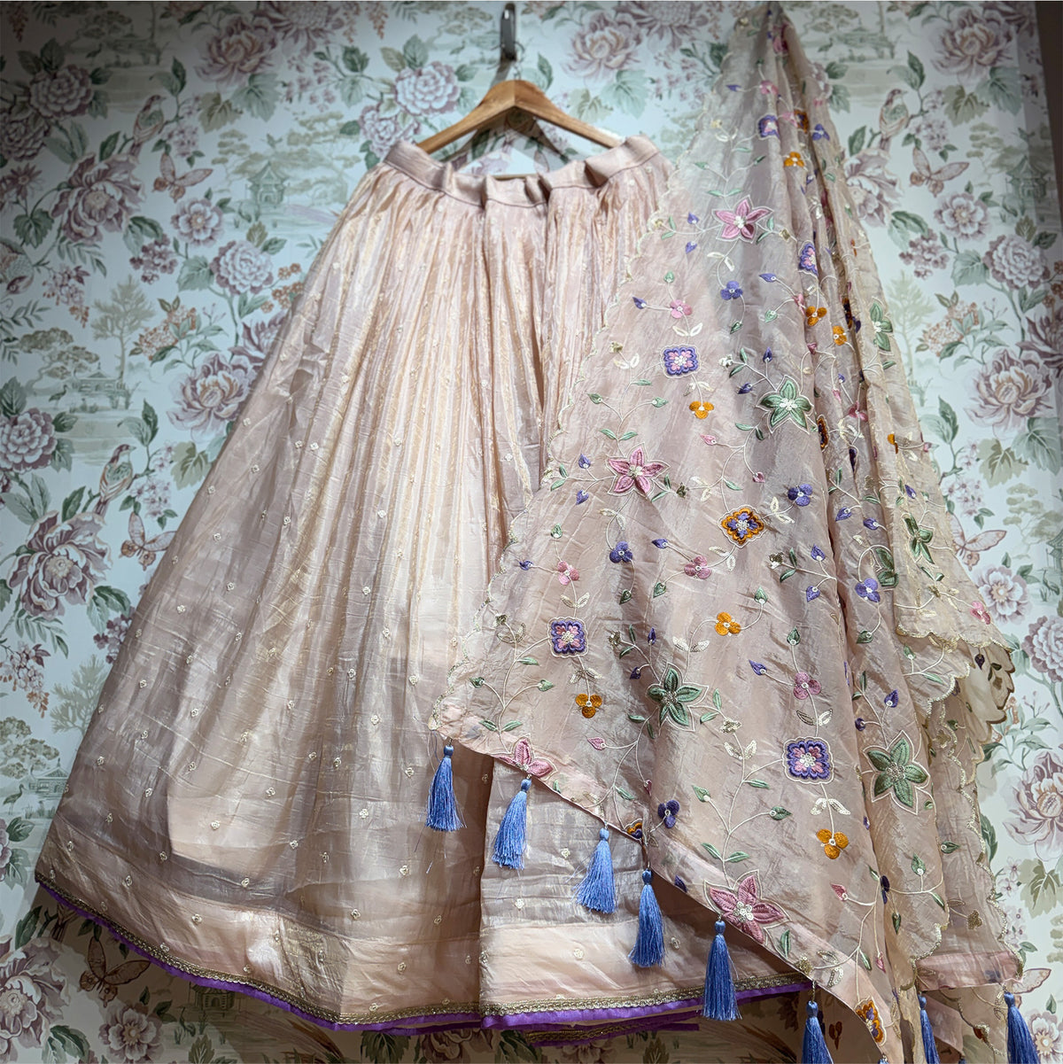 The Amber Fort Heirloom: Pink & Peach Silk Lehenga Ensemble I – Baby Pink and Peach – view 1