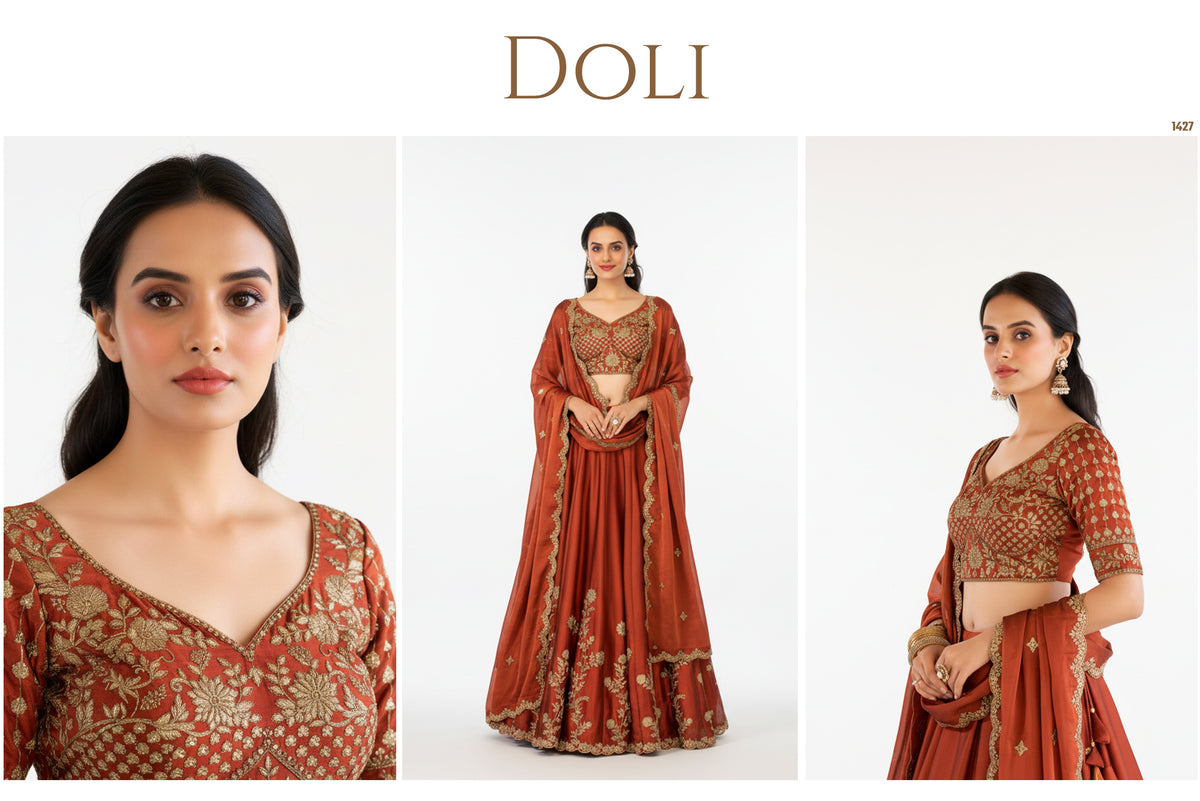 The Rajputana Darbar Edit: Orange Heritage Lehenga Ensemble I – Orange – view 1