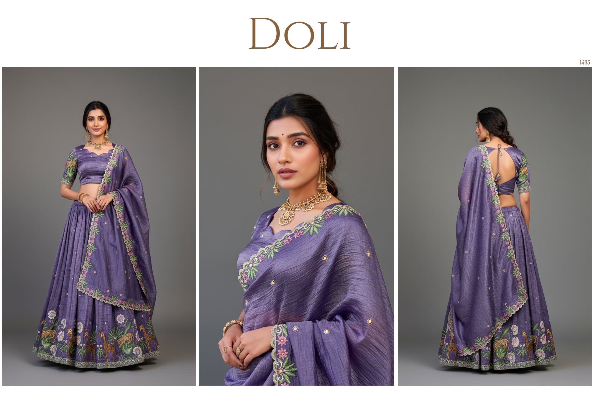 The Kashi Trousseau Heirloom: Lavender Silk Lehenga Ensemble – Lavender – view 1