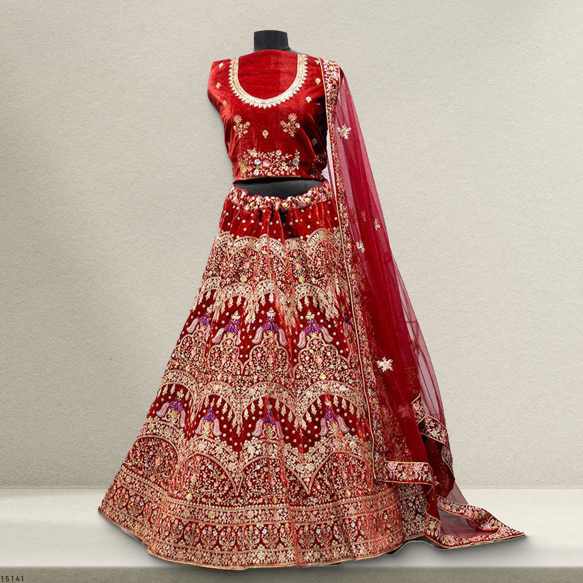 The Banaras Loom Darbar: Red Heritage Lehenga Ensemble – Red – view 1