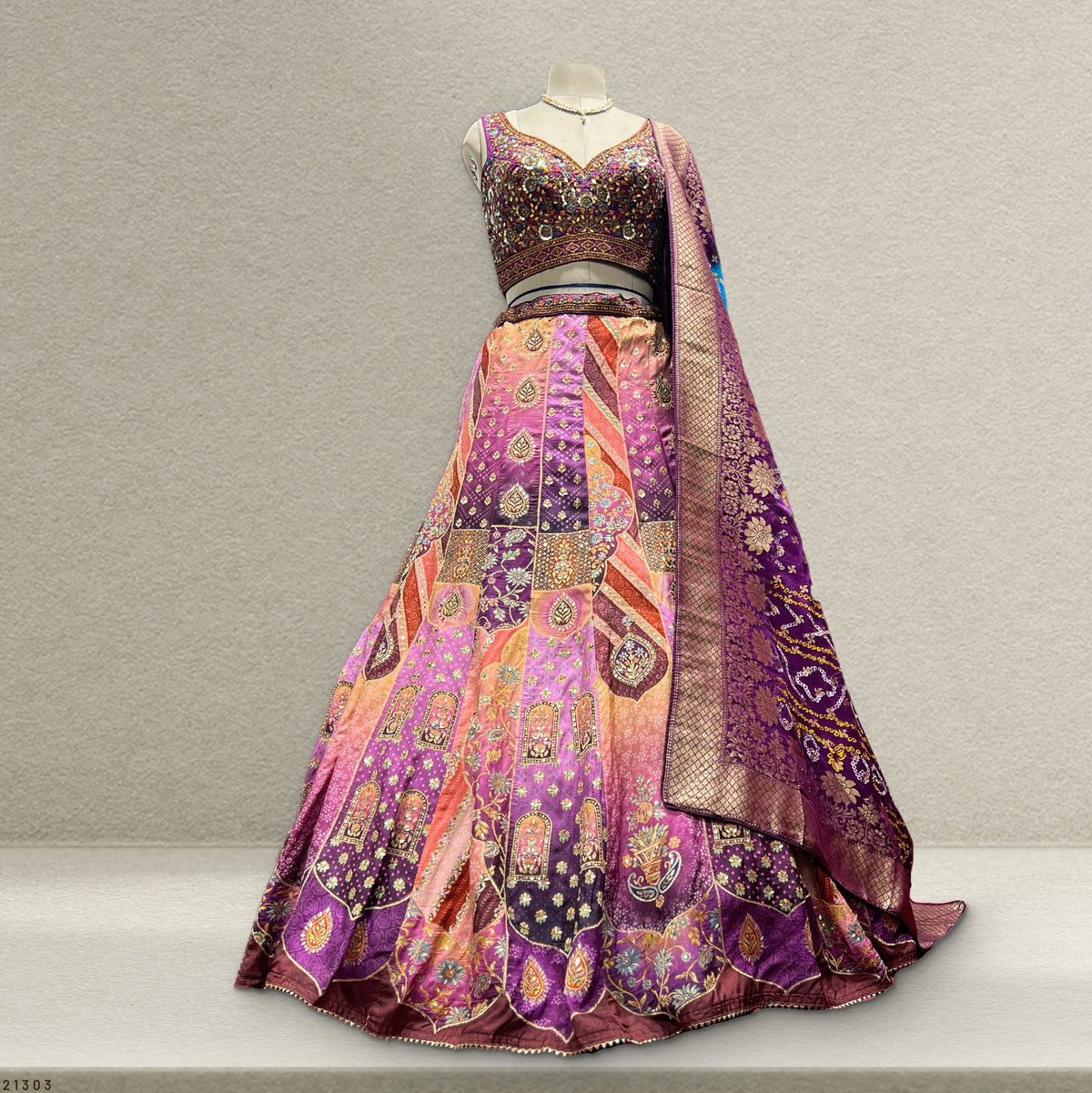 The Saubhagya Heirloom: Lavender Heritage Lehenga Ensemble IV – Lavender – view 1