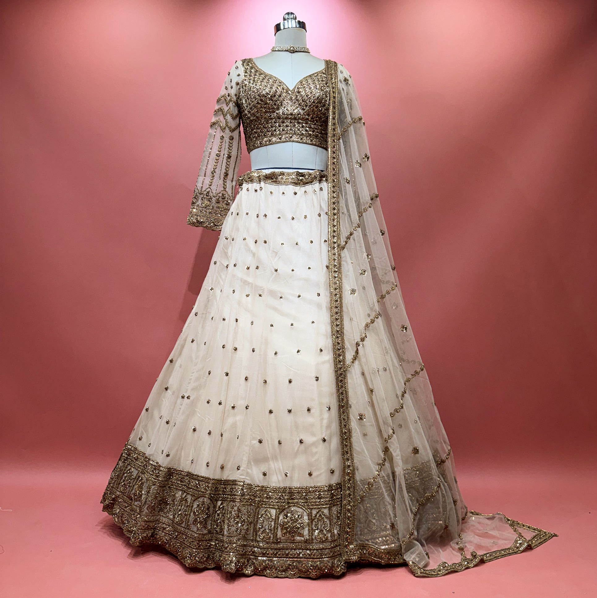 The Mewar Heritage Collection: Green Net Lehenga Ensemble – Green – view 2