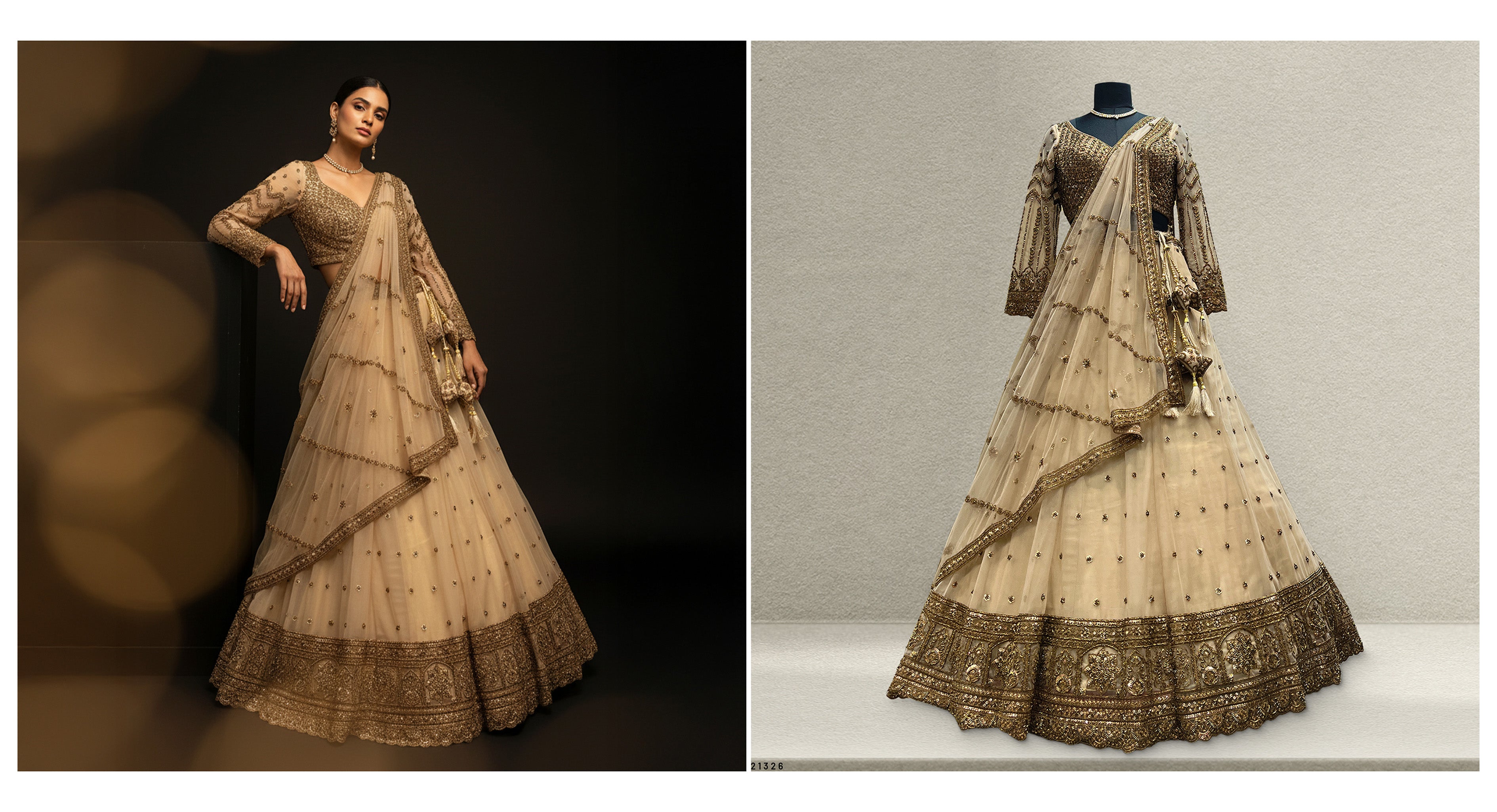 The Mewar Heritage Collection: Green Net Lehenga Ensemble – Green – view 3