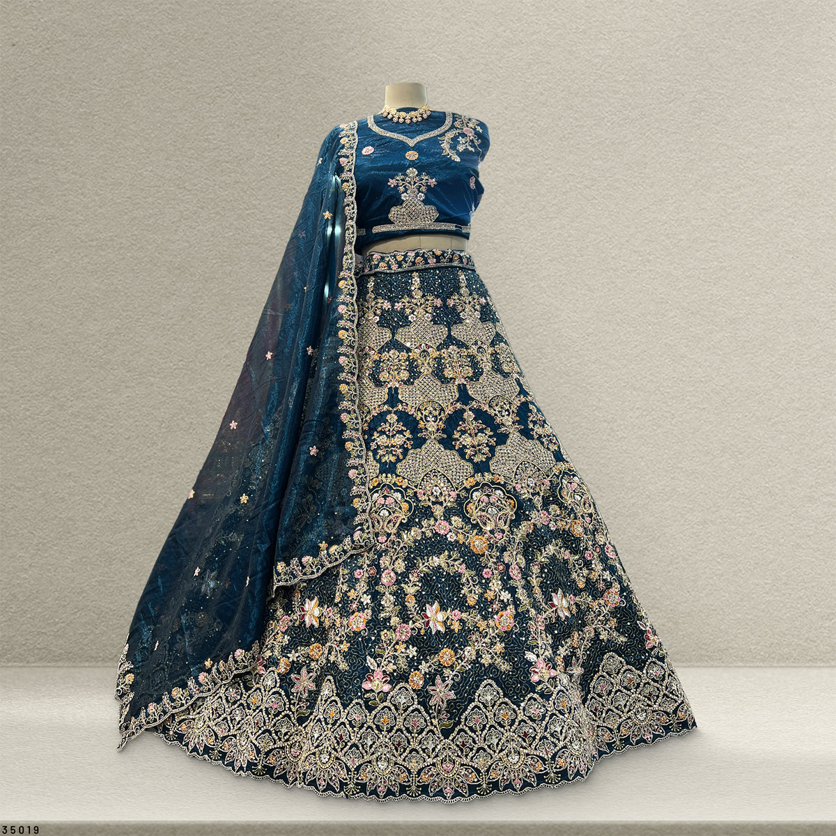 The Kalyani Edit: Blue Heritage Lehenga Ensemble – Blue – view 1
