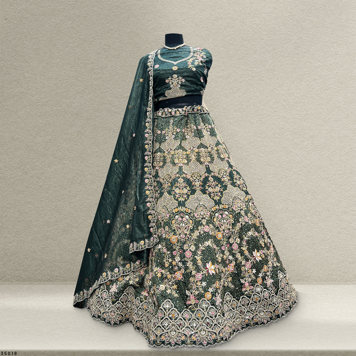The Kalyani Edit: Blue Heritage Lehenga Ensemble – Blue – view 3