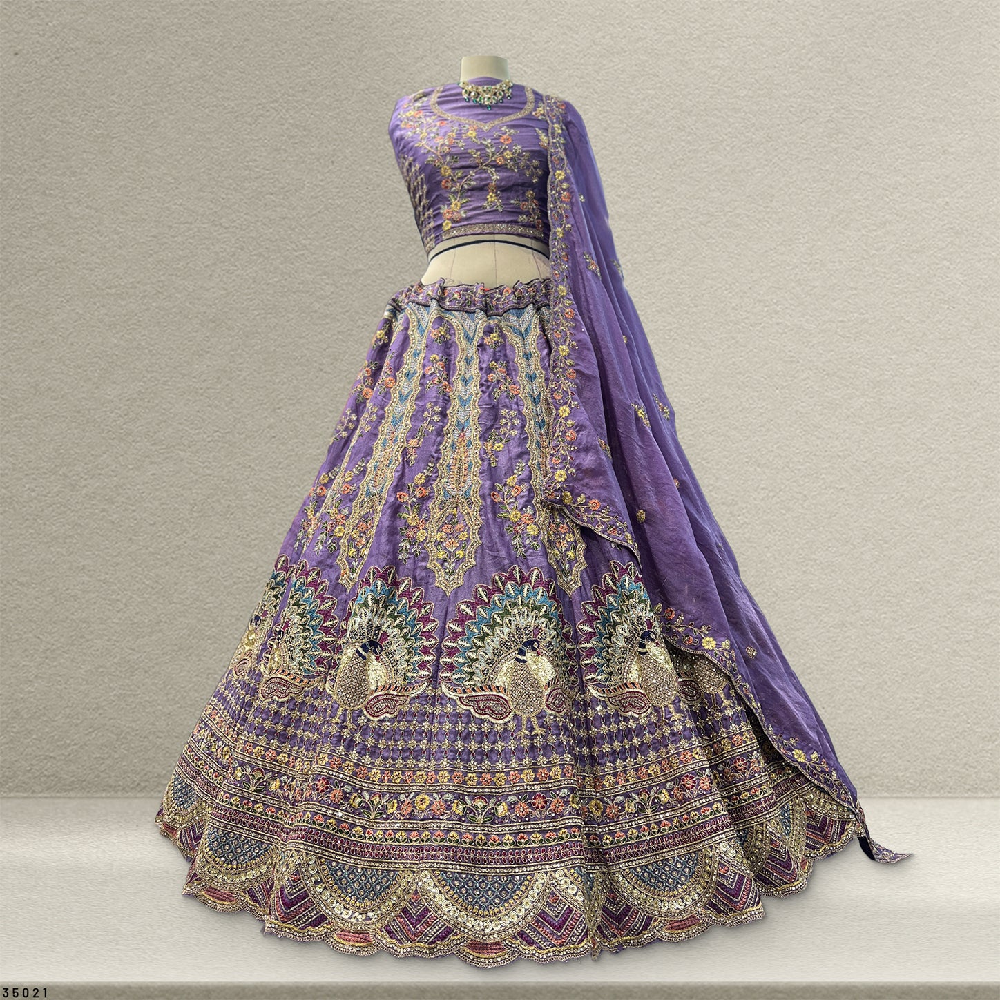 The Ananda Collection: Blue Heritage Lehenga Ensemble – Blue – view 2