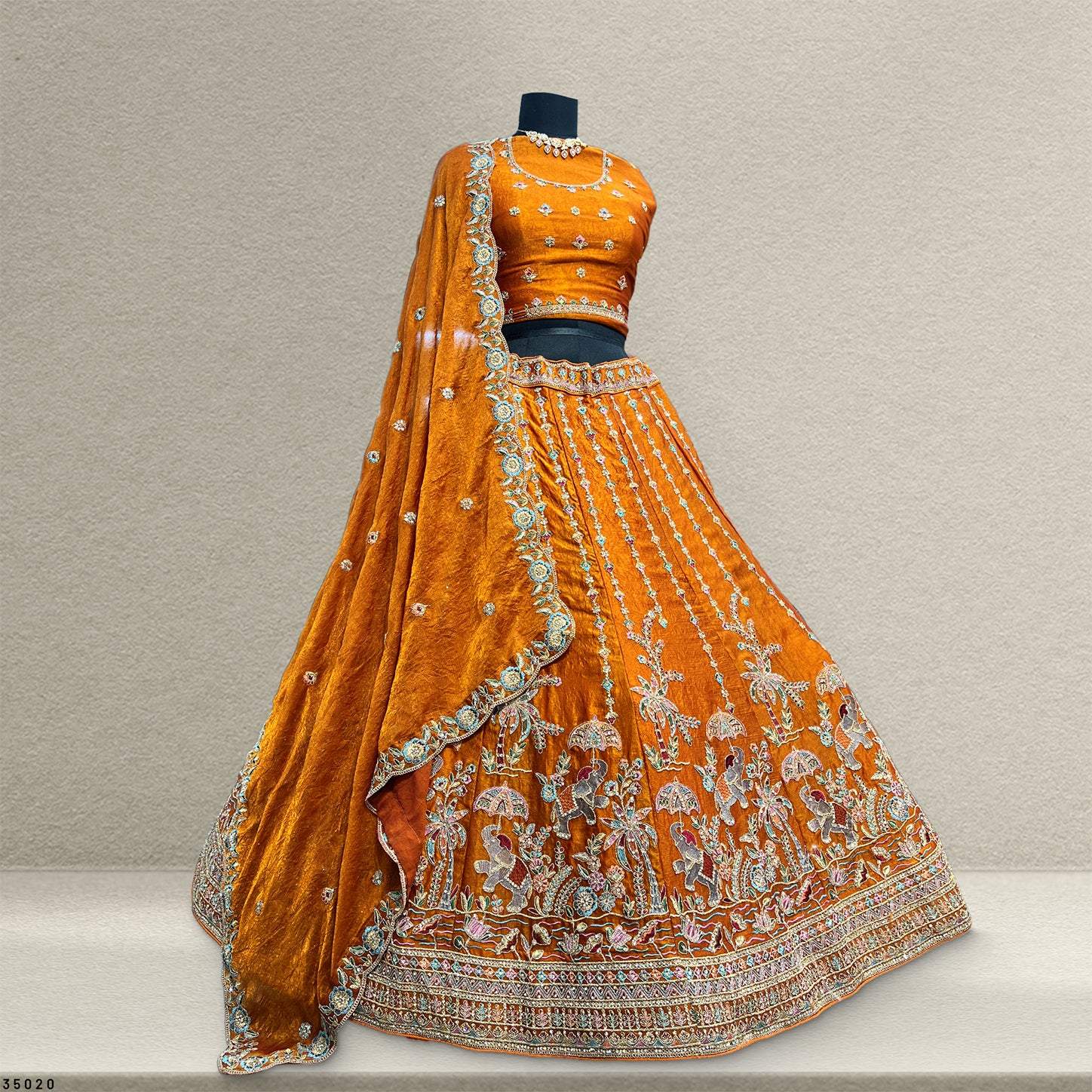 The Utsav Darbar: Green Silk Lehenga Ensemble – Green – view 4