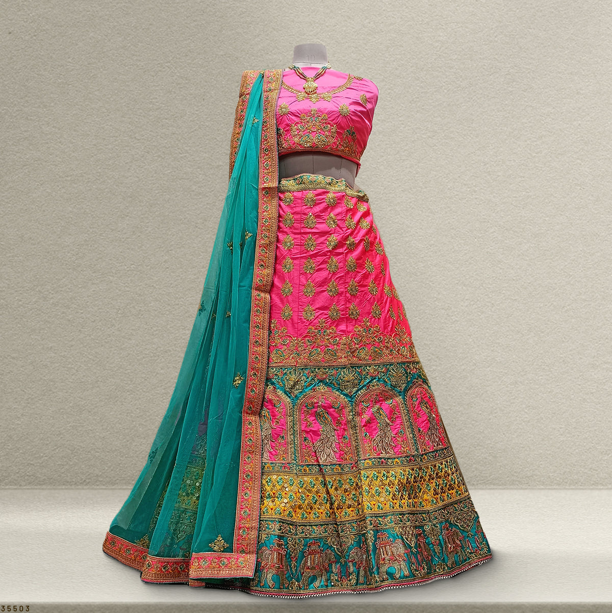 The Udaipur Royal Heirloom: Pink Heritage Lehenga Ensemble – Multi Colour and Pink – view 1