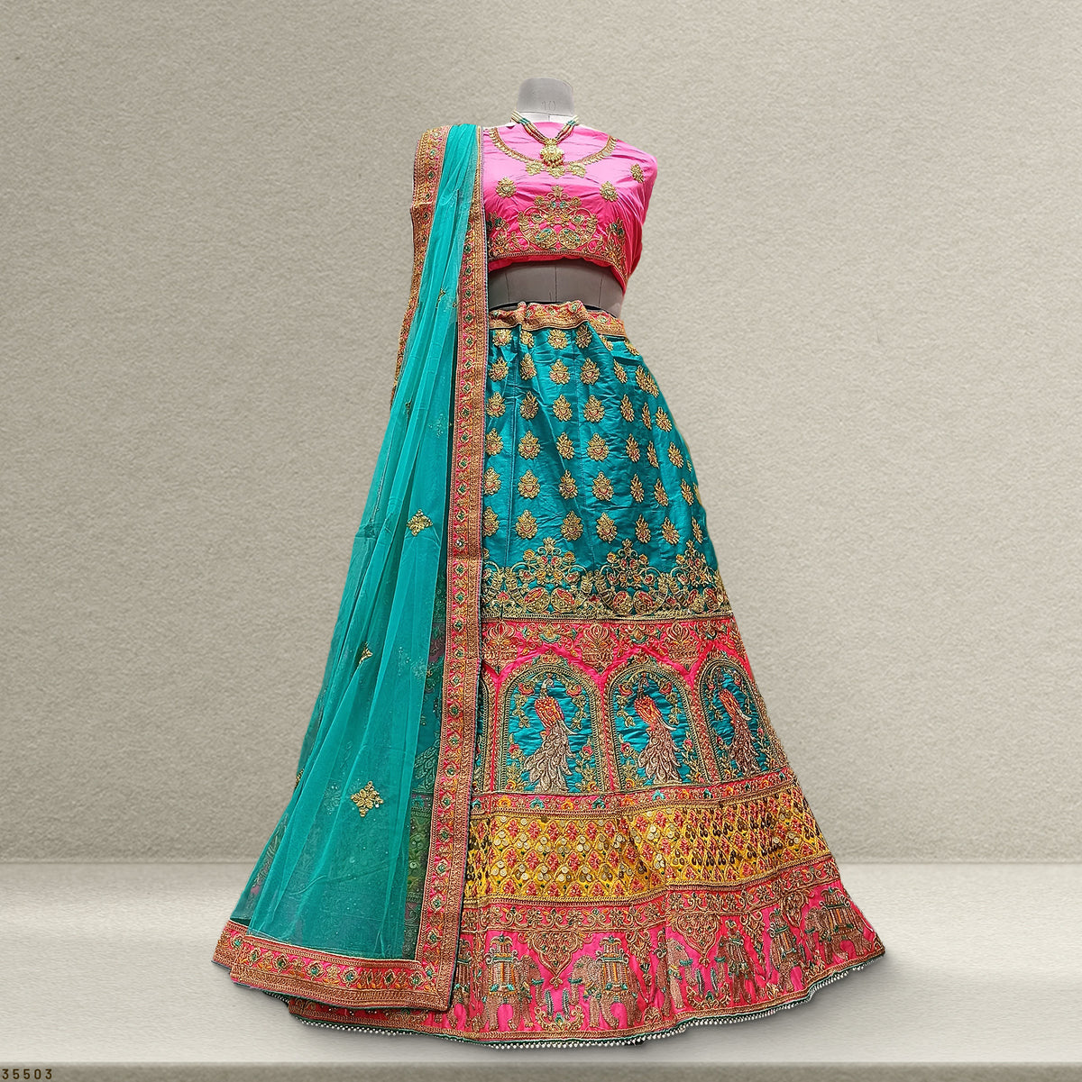 The Udaipur Royal Heirloom: Pink Heritage Lehenga Ensemble – Multi Colour and Pink – view 2