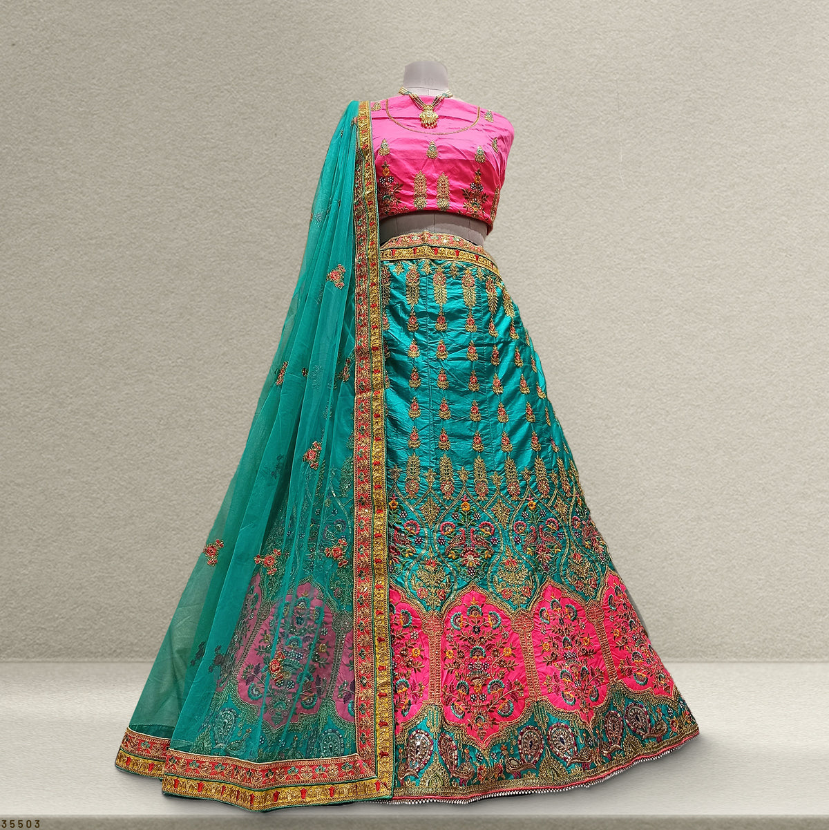 The Ananda Edit: Pink Heritage Lehenga Ensemble III – Pink – view 2