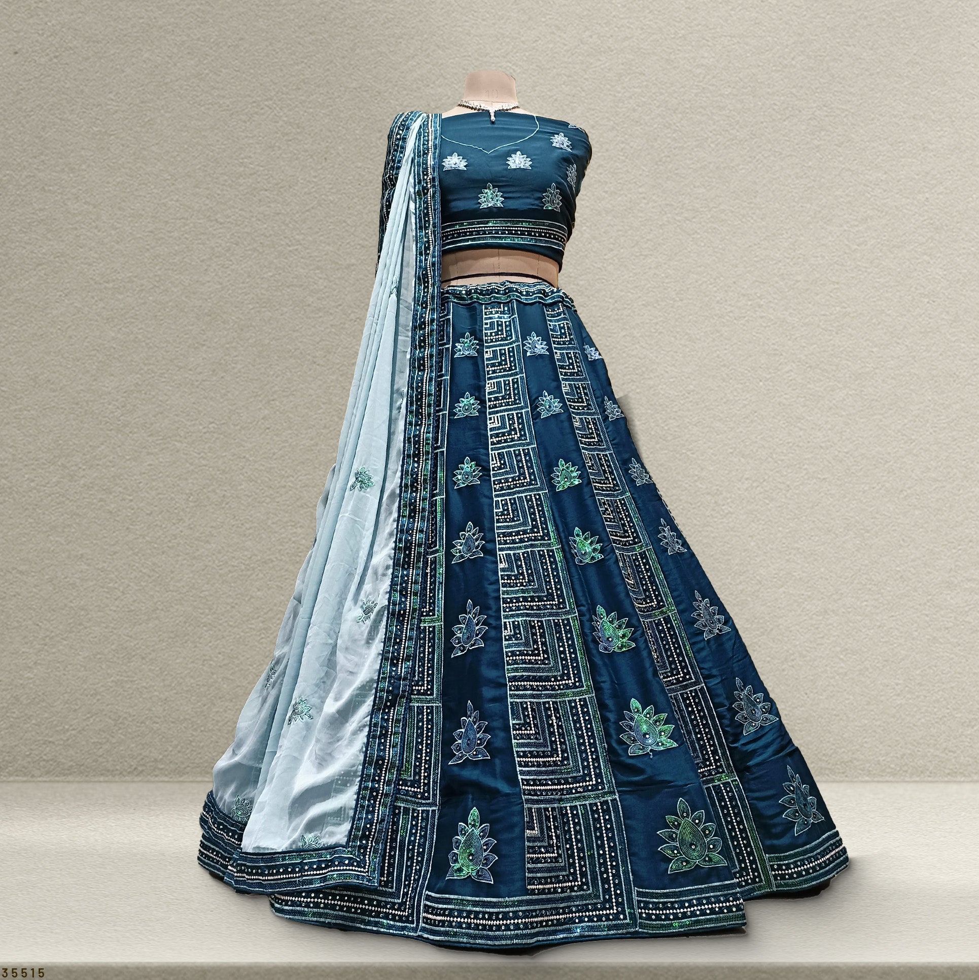 The Kalyani Collection: Blue Georgette Lehenga Ensemble IV – Blue – view 1
