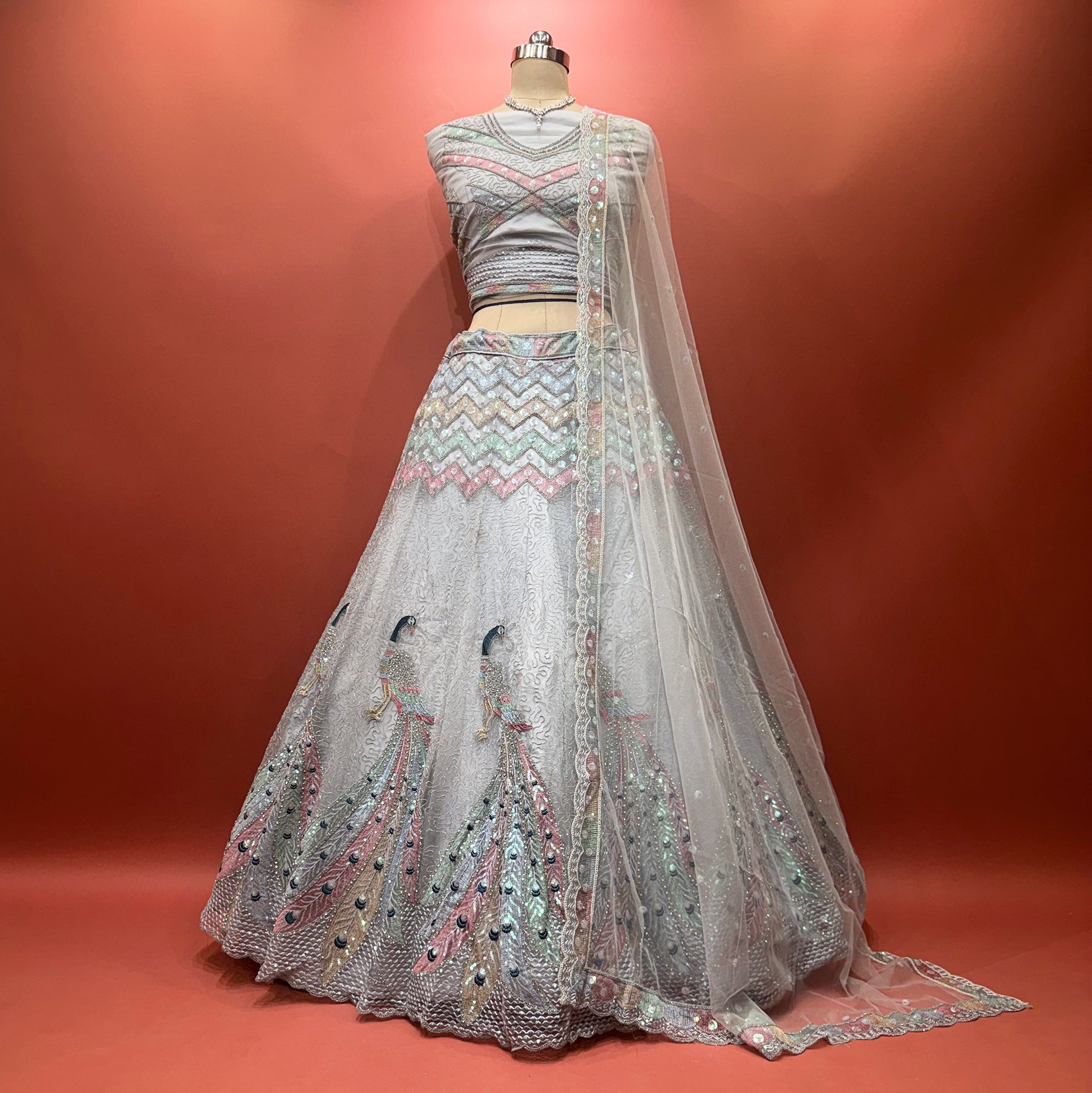 The Ananda Heirloom: Pink Net Lehenga Ensemble – Baby Pink – view 2