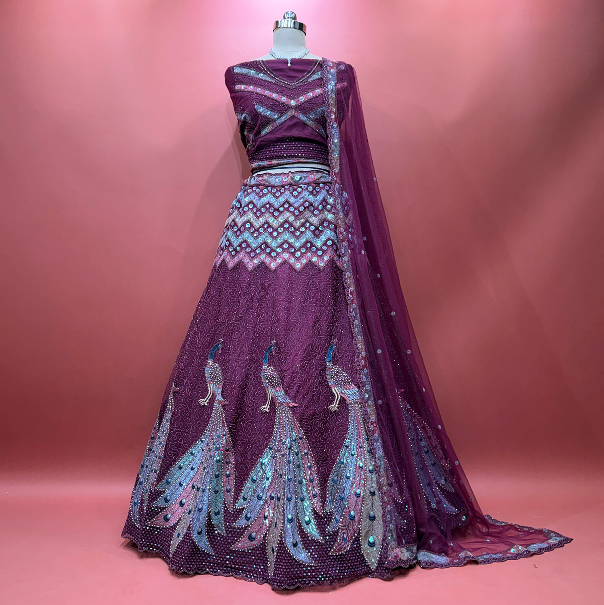 The Ananda Heirloom: Pink Net Lehenga Ensemble – Baby Pink – view 4