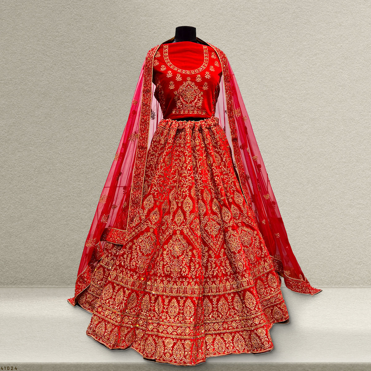 The Vivaha Heirloom: Red Heritage Lehenga Ensemble – Red – view 1