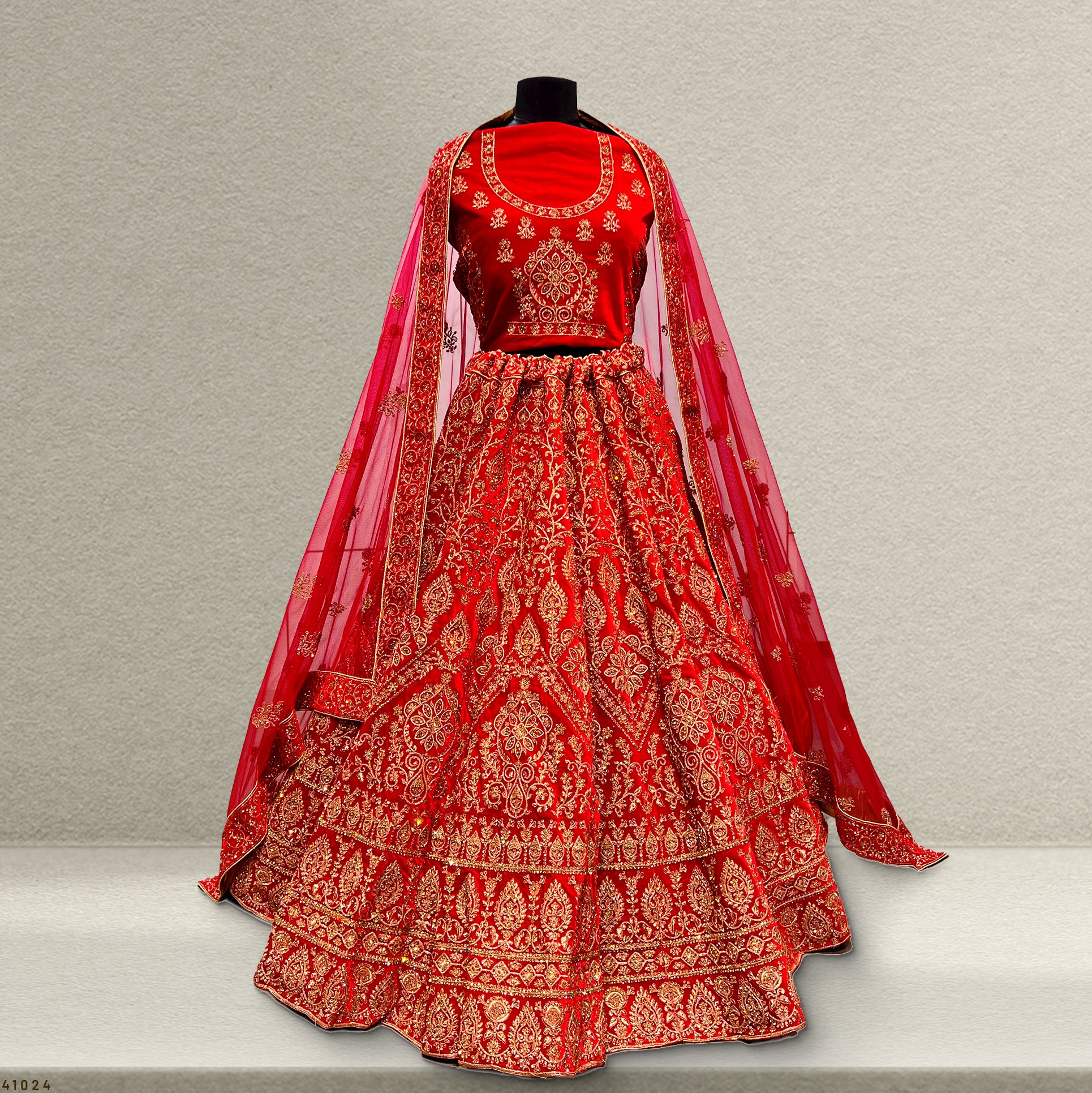 The Vivaha Heirloom: Red Heritage Lehenga Ensemble – Red – view 1