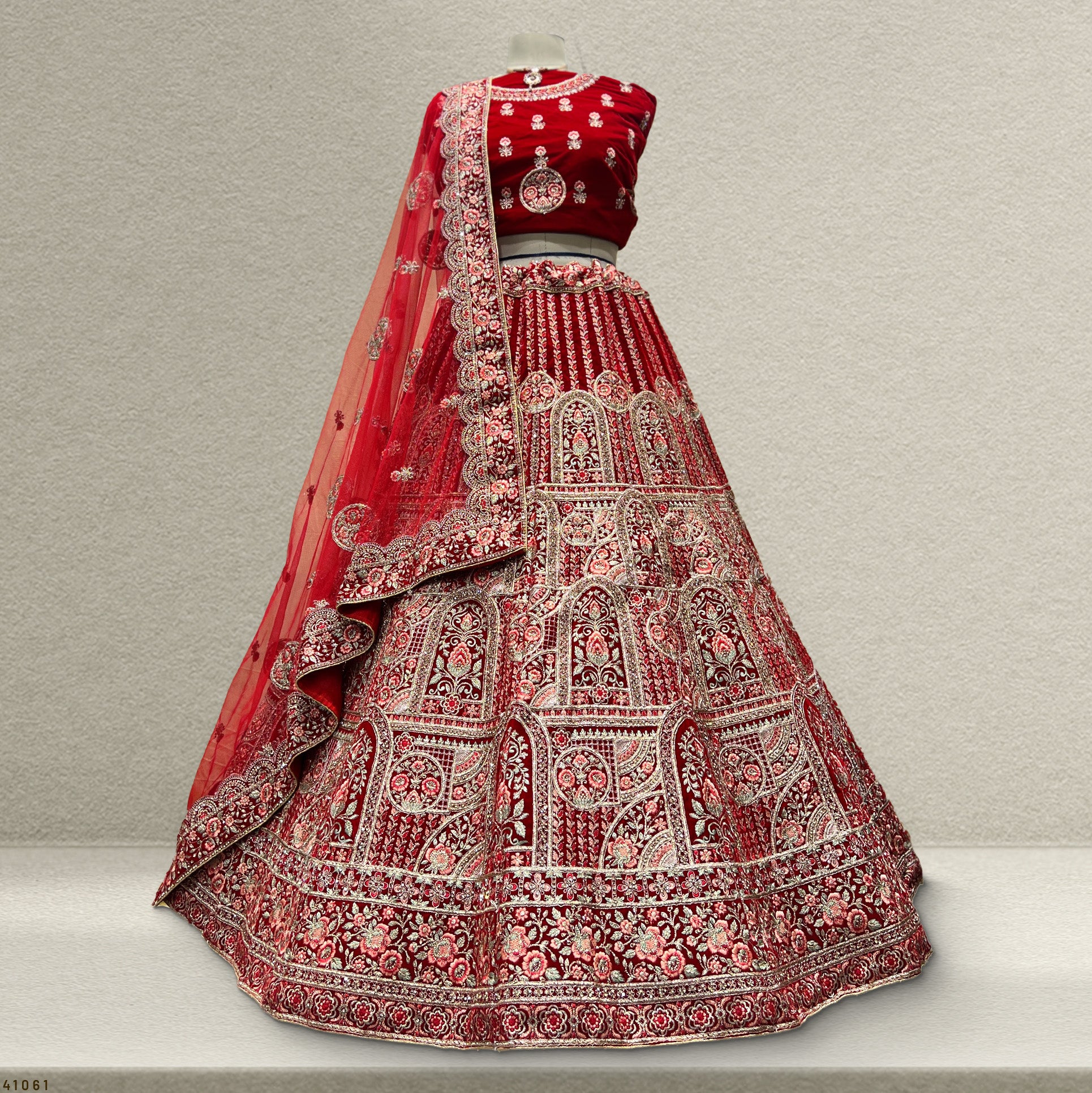 The Kalyani Collection: Red Heritage Lehenga Ensemble IV – Red – view 1