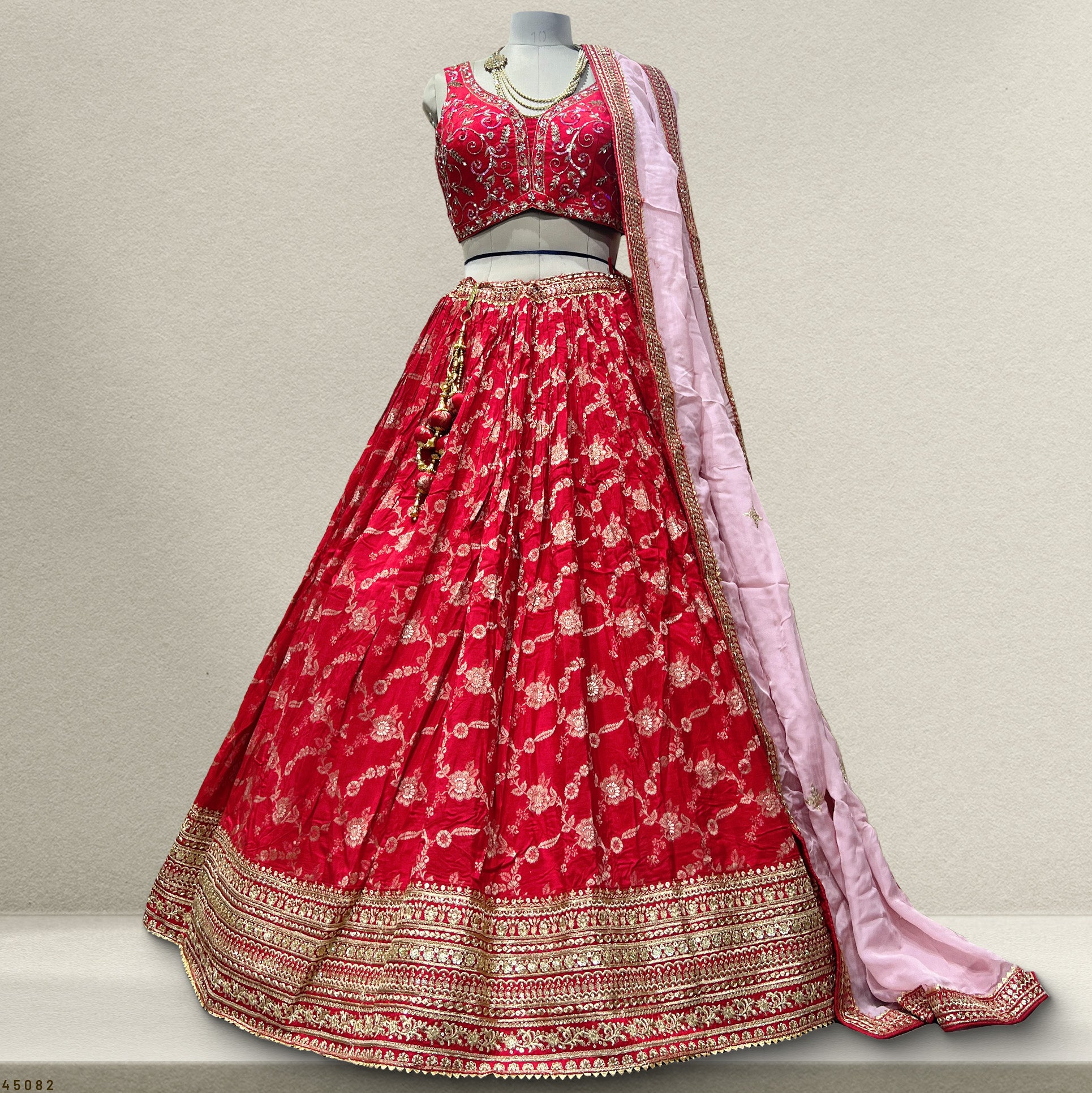 The Saubhagya Edit: Red Net Lehenga Ensemble – Red – view 1
