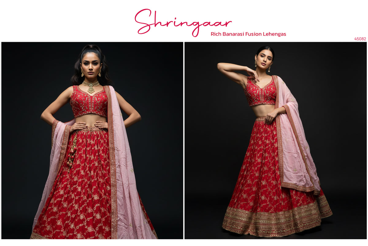 The Saubhagya Edit: Red Net Lehenga Ensemble – Red – view 2