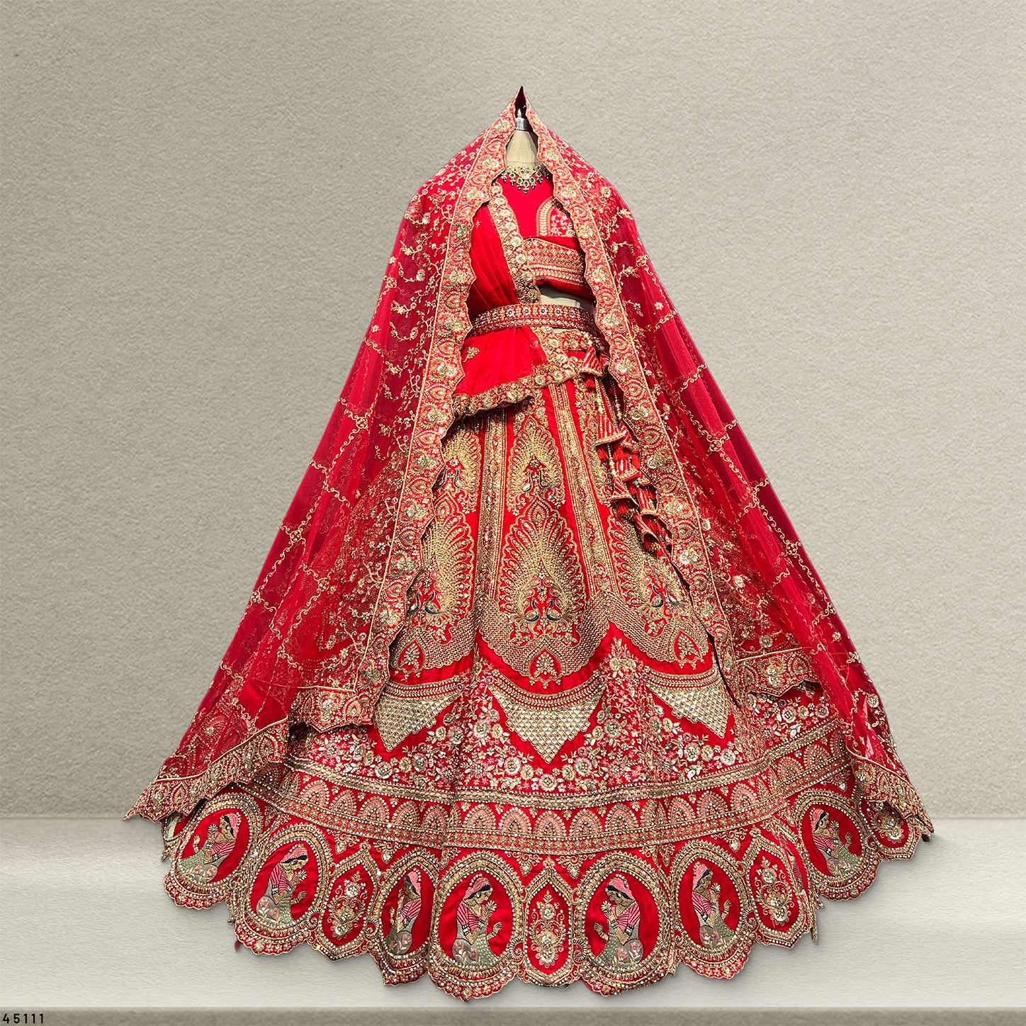 The Kalyani Heirloom: Red Heritage Lehenga Ensemble – Red – view 1