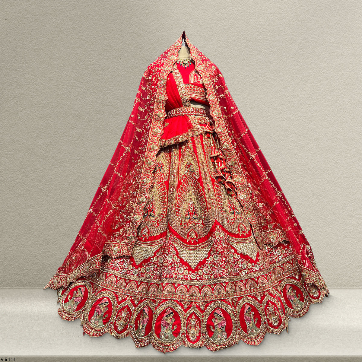 The Kalyani Heirloom: Red Heritage Lehenga Ensemble – Red – view 1