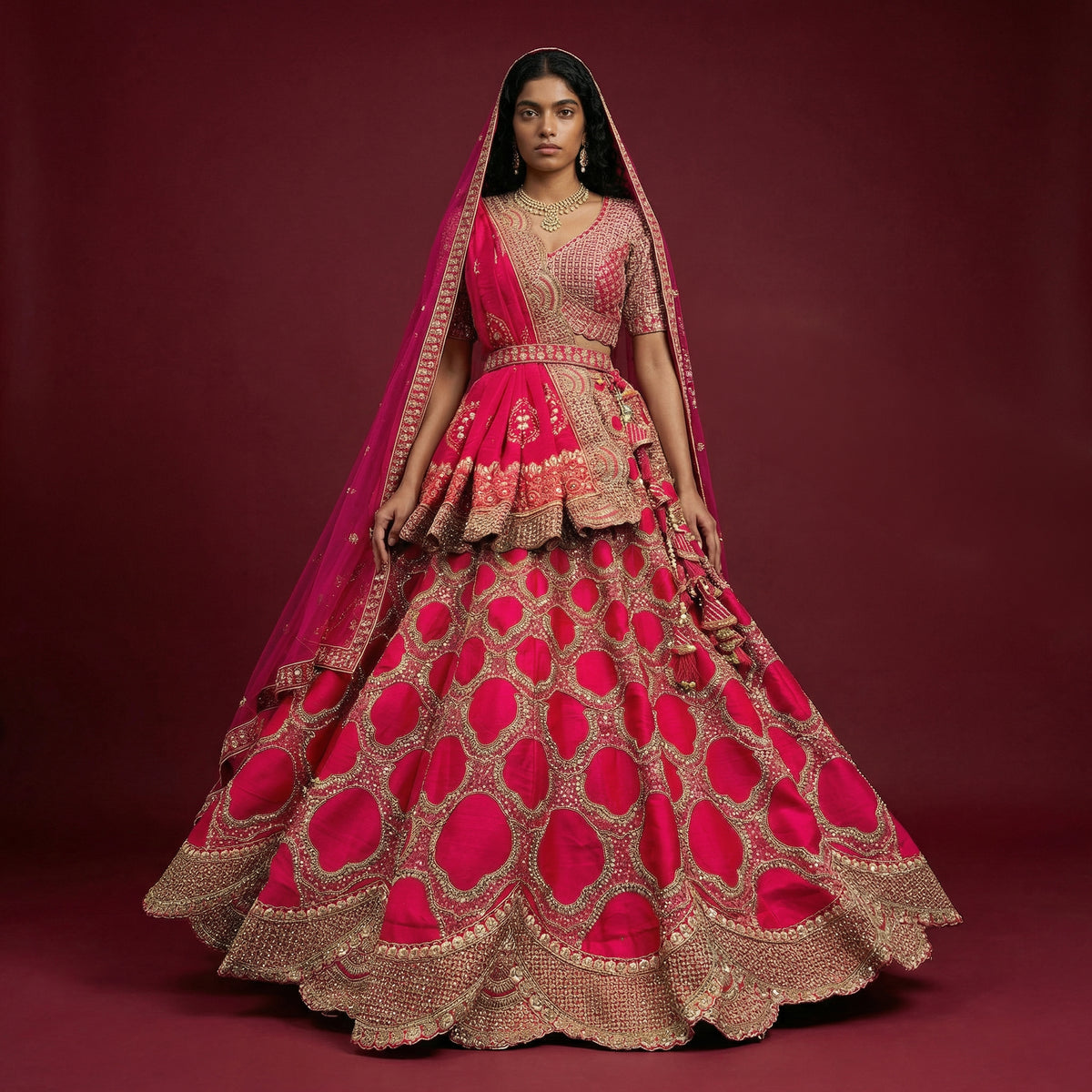 The Marwar Collection Edit: Pink Silk Lehenga Ensemble IV – Pink – view 2