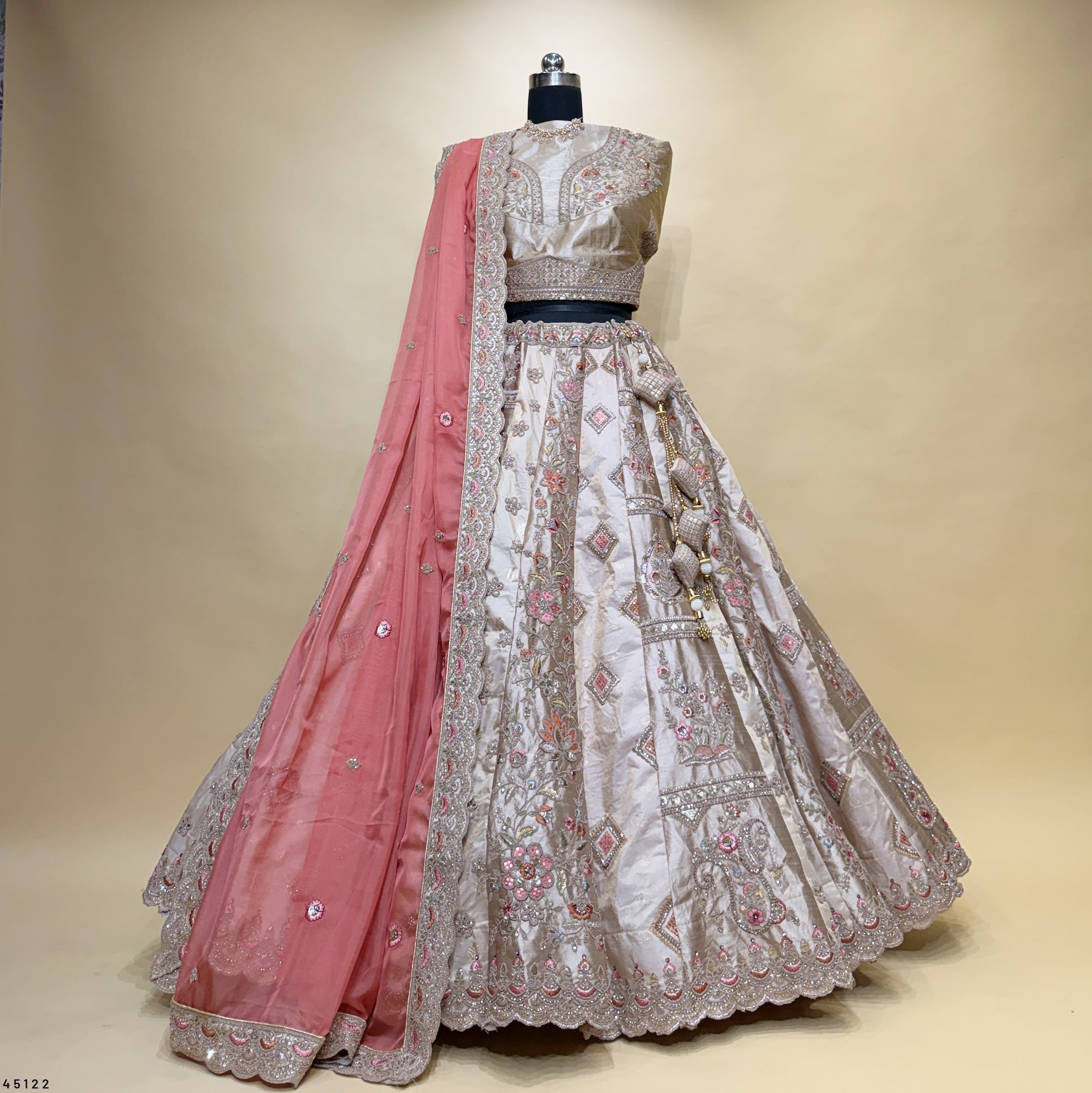 The Kalyani Heirloom: Peach Heritage Lehenga Ensemble III – Peach – view 2