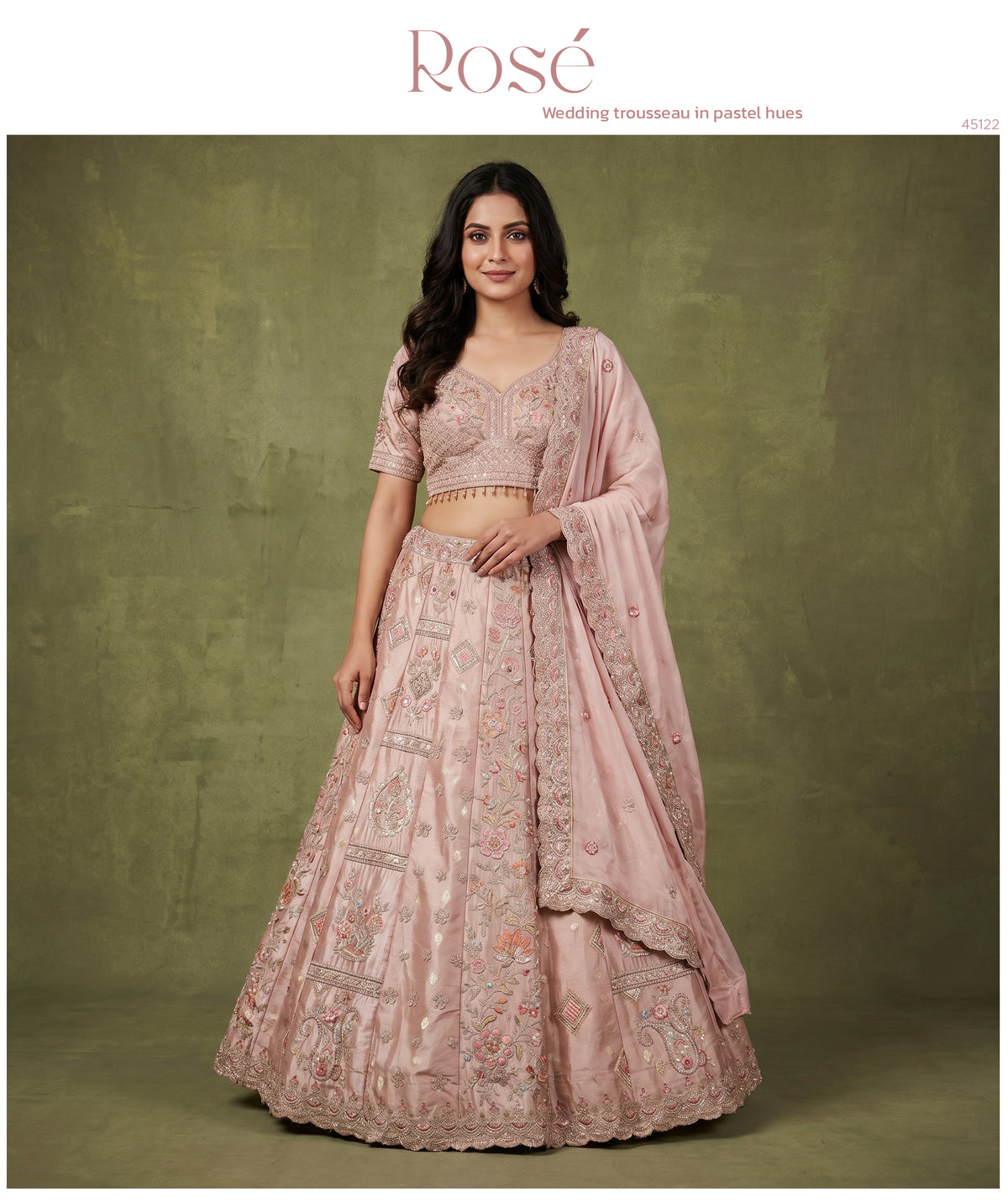 The Kalyani Heirloom: Peach Heritage Lehenga Ensemble III – Peach – view 3