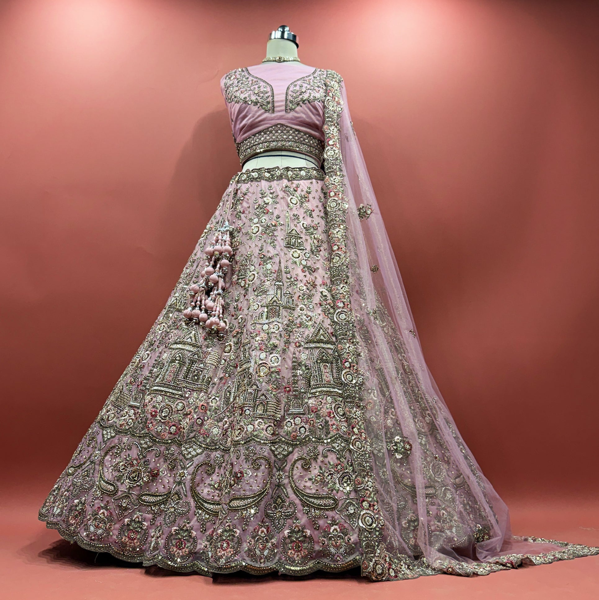 The Amber Fort Heirloom: Pink Heritage Lehenga Ensemble – Baby Pink – view 1
