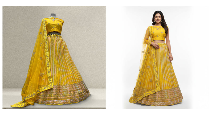 The Aarohi Collection: Yellow Net Lehenga Ensemble I
