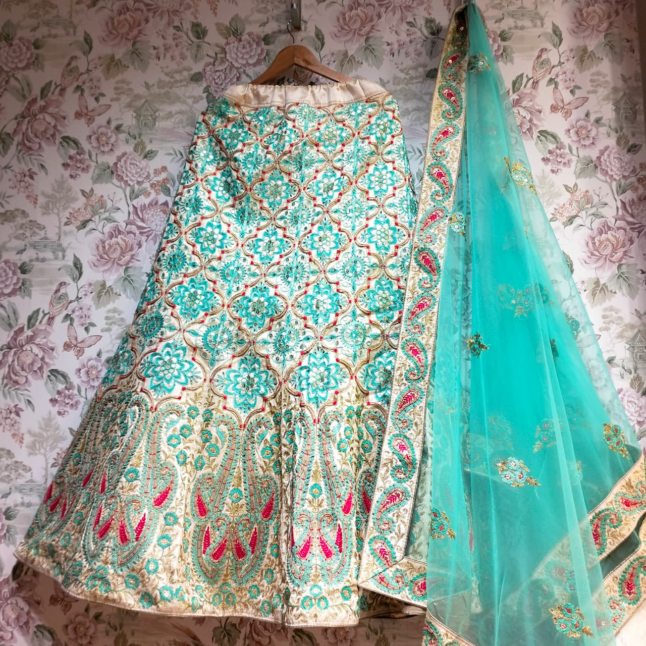 The Kalyani Collection: Blue & Ivory Heritage Lehenga Ensemble I – Ivory and Blue – view 1