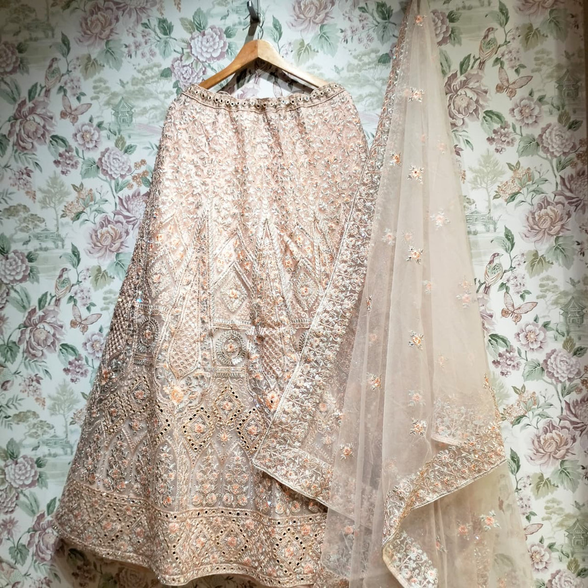 The Amber Fort Edit: Peach Heritage Lehenga Ensemble IV – Peach – view 1