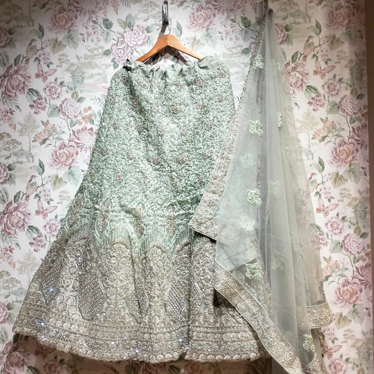 The Banaras Loom Heirloom: Green Heritage Lehenga Ensemble III – Green – view 1