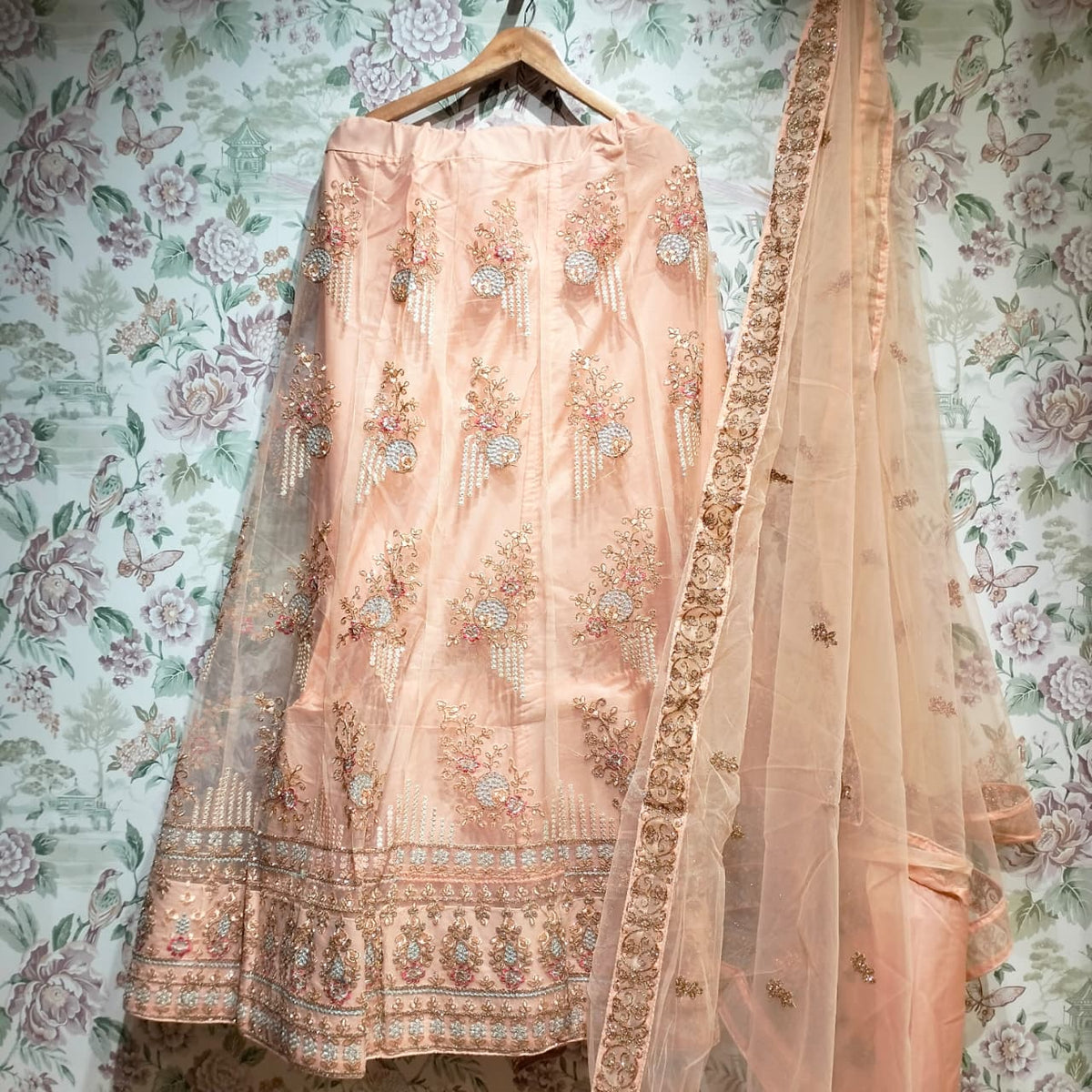The Udaipur Royal Edit: Peach Heritage Lehenga Ensemble IV – Peach – view 1