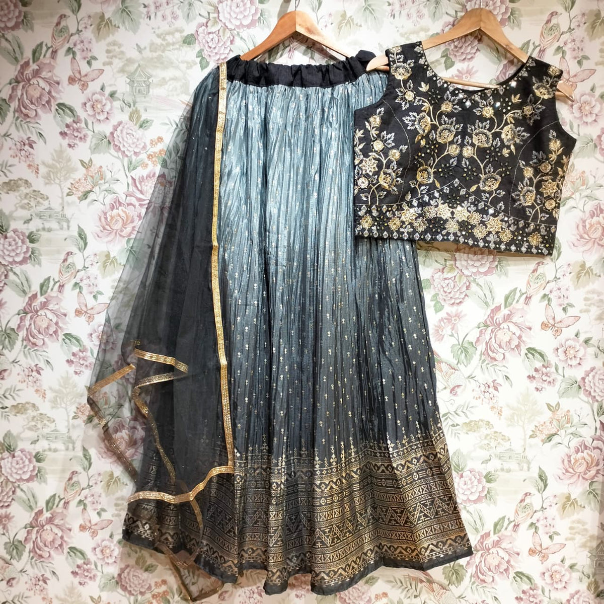 The Padma Palace Edit: Black Lehenga Ensemble - Black - view 1