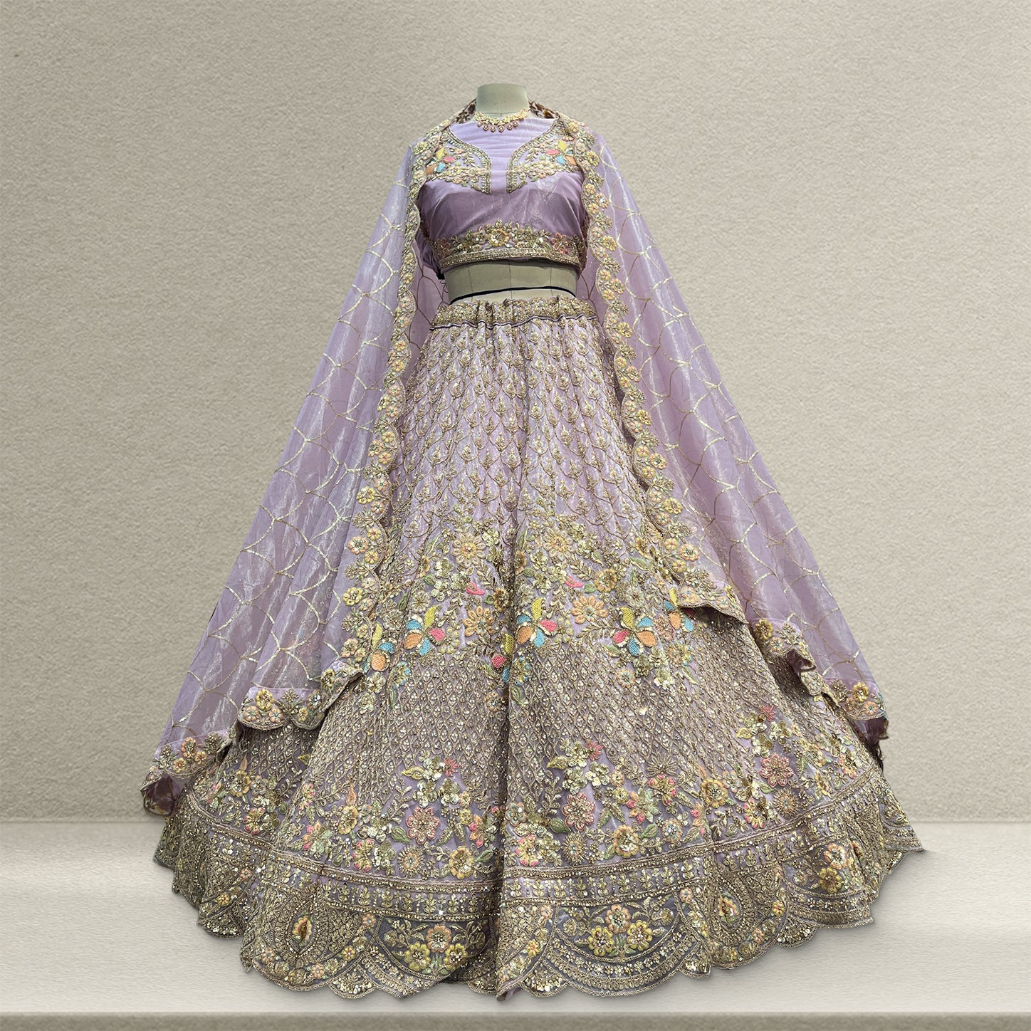 The Utsav Heirloom: Lavender Silk Lehenga Ensemble I – Lavender – view 1