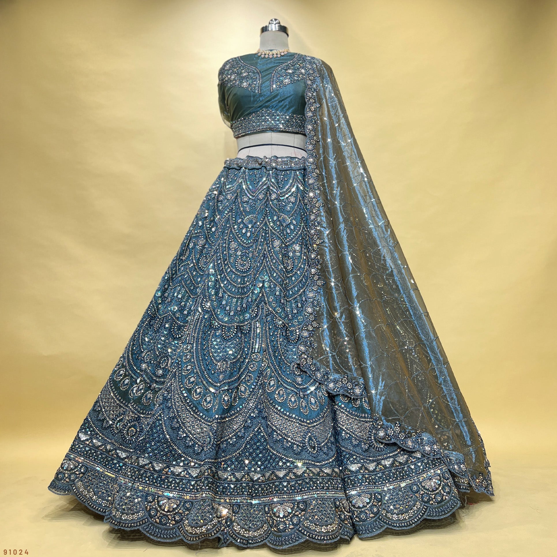 The Kalyani Edit: Blue Heritage Lehenga Ensemble II – Blue – view 1