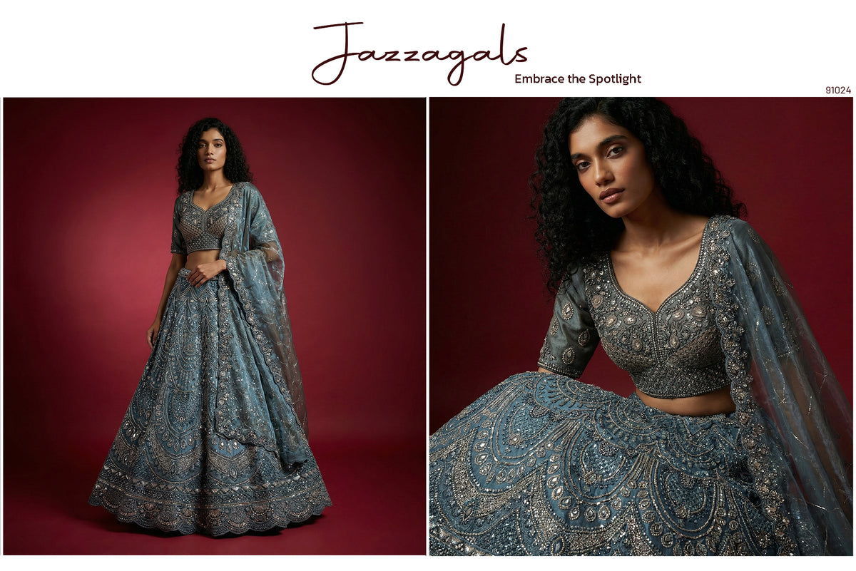 The Kalyani Edit: Blue Heritage Lehenga Ensemble II – Blue – view 2