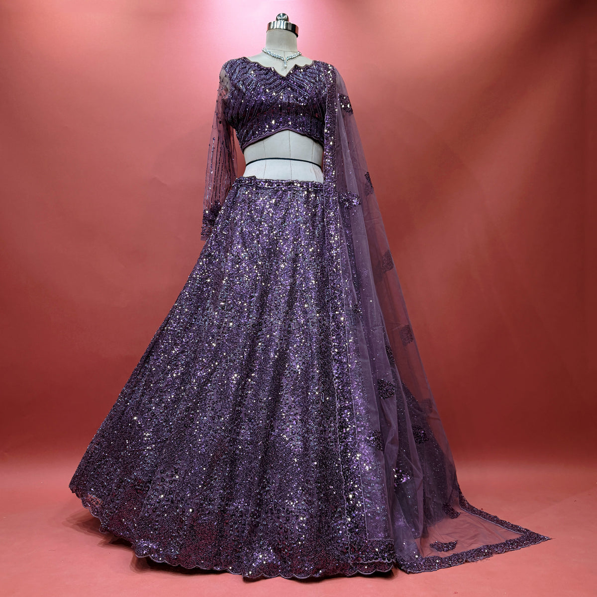 The Utsav Darbar: Grey Net Lehenga Ensemble I – Grey – view 2