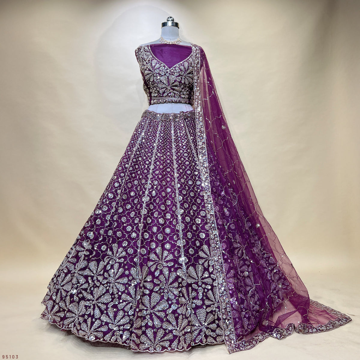 The Banaras Loom Edit: Wine Heritage Lehenga Ensemble I – Wine – view 2
