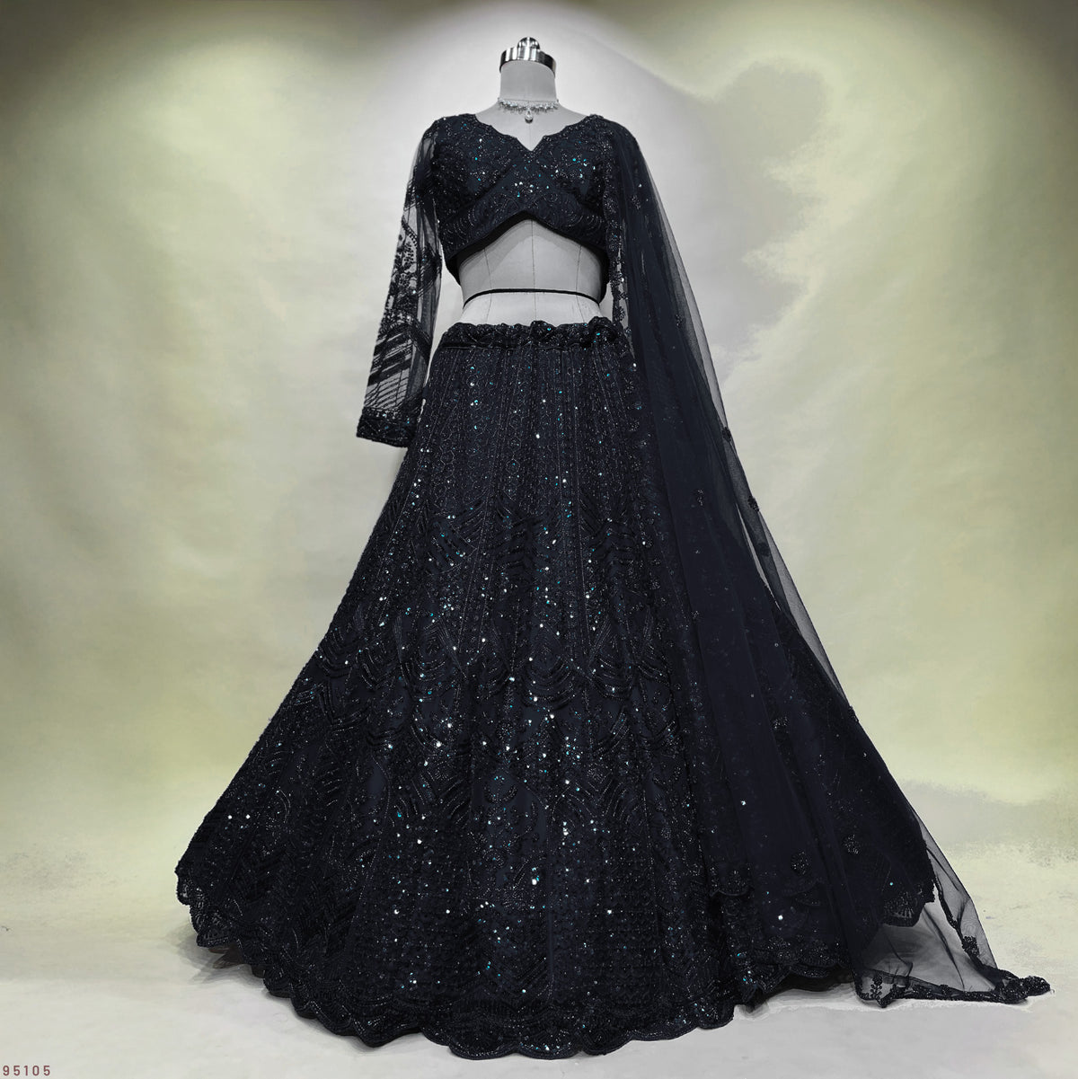 The Banaras Loom Heirloom: Black Net Lehenga Ensemble II – Black – view 1
