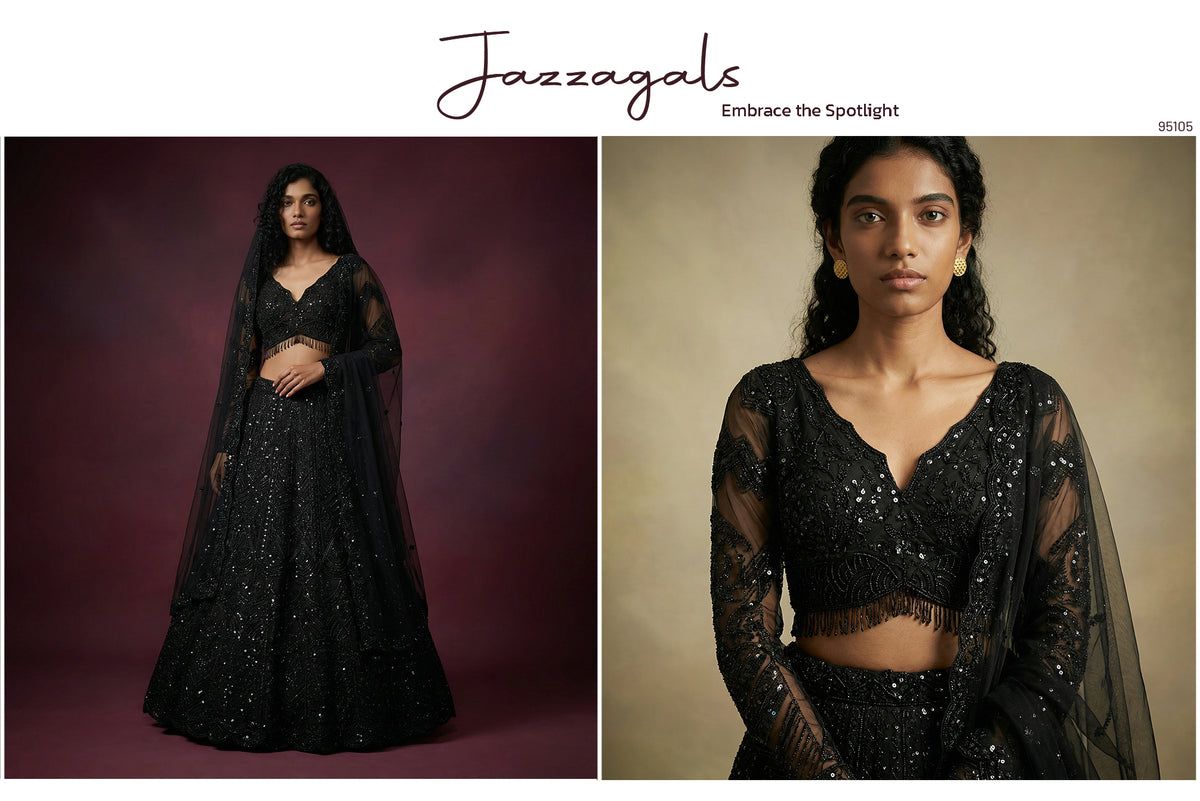 The Banaras Loom Heirloom: Black Net Lehenga Ensemble II – Black – view 2